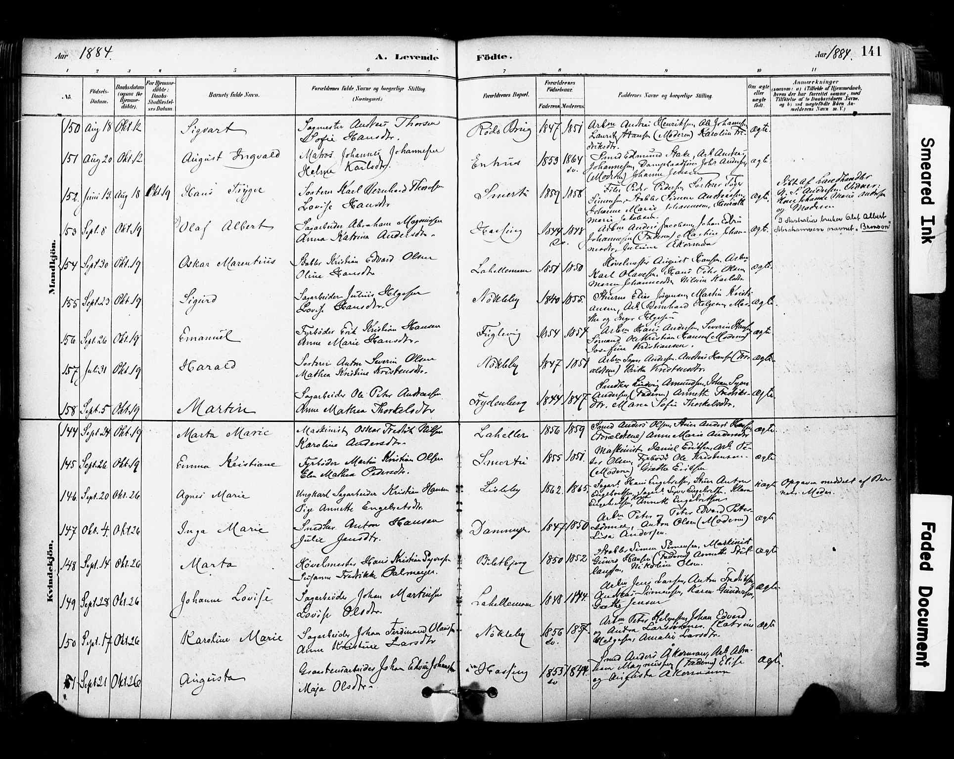 Glemmen prestekontor Kirkebøker, AV/SAO-A-10908/F/Fa/L0011: Parish register (official) no. 11, 1878-1917, p. 141