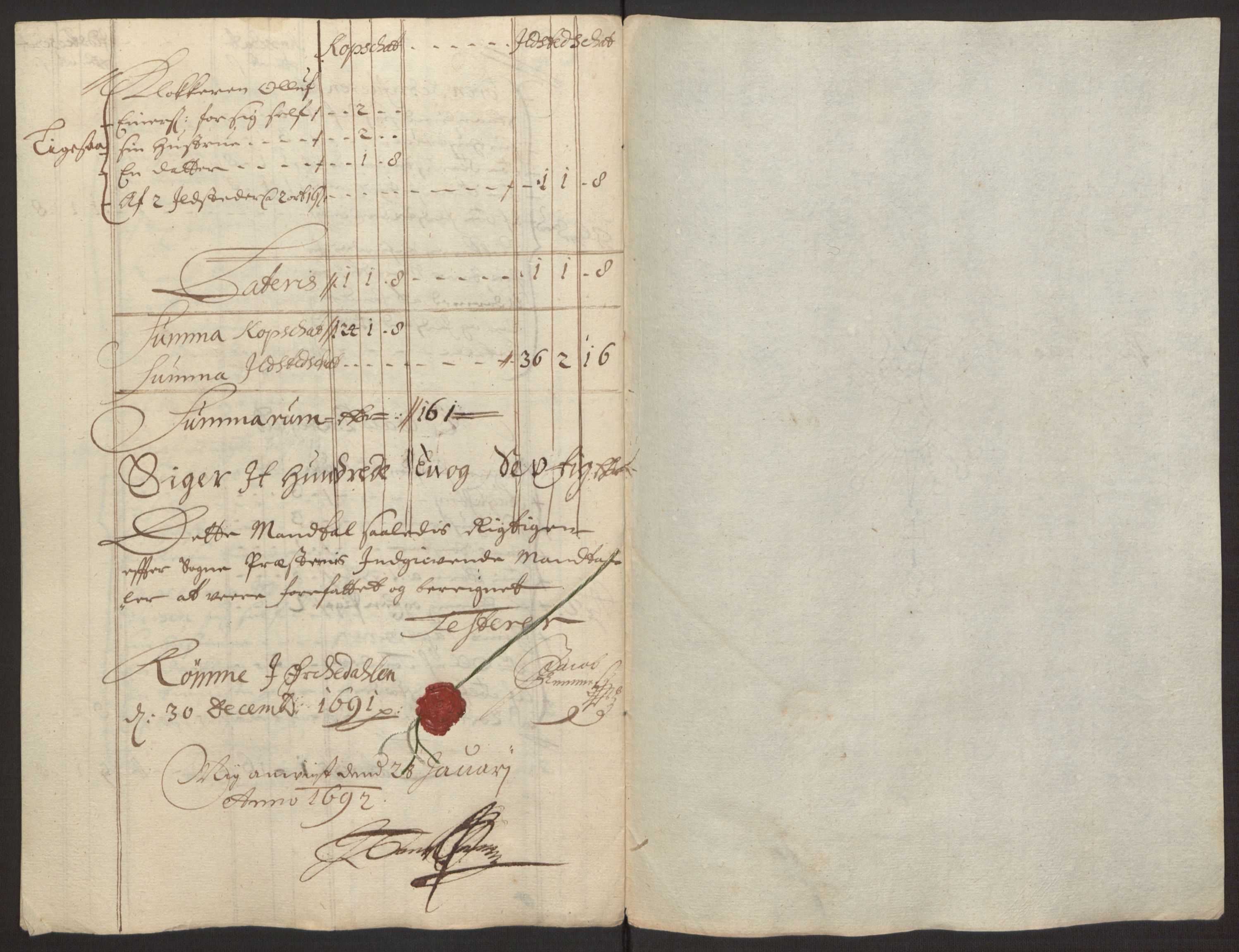 Rentekammeret inntil 1814, Reviderte regnskaper, Fogderegnskap, AV/RA-EA-4092/R58/L3937: Fogderegnskap Orkdal, 1691-1692, p. 92