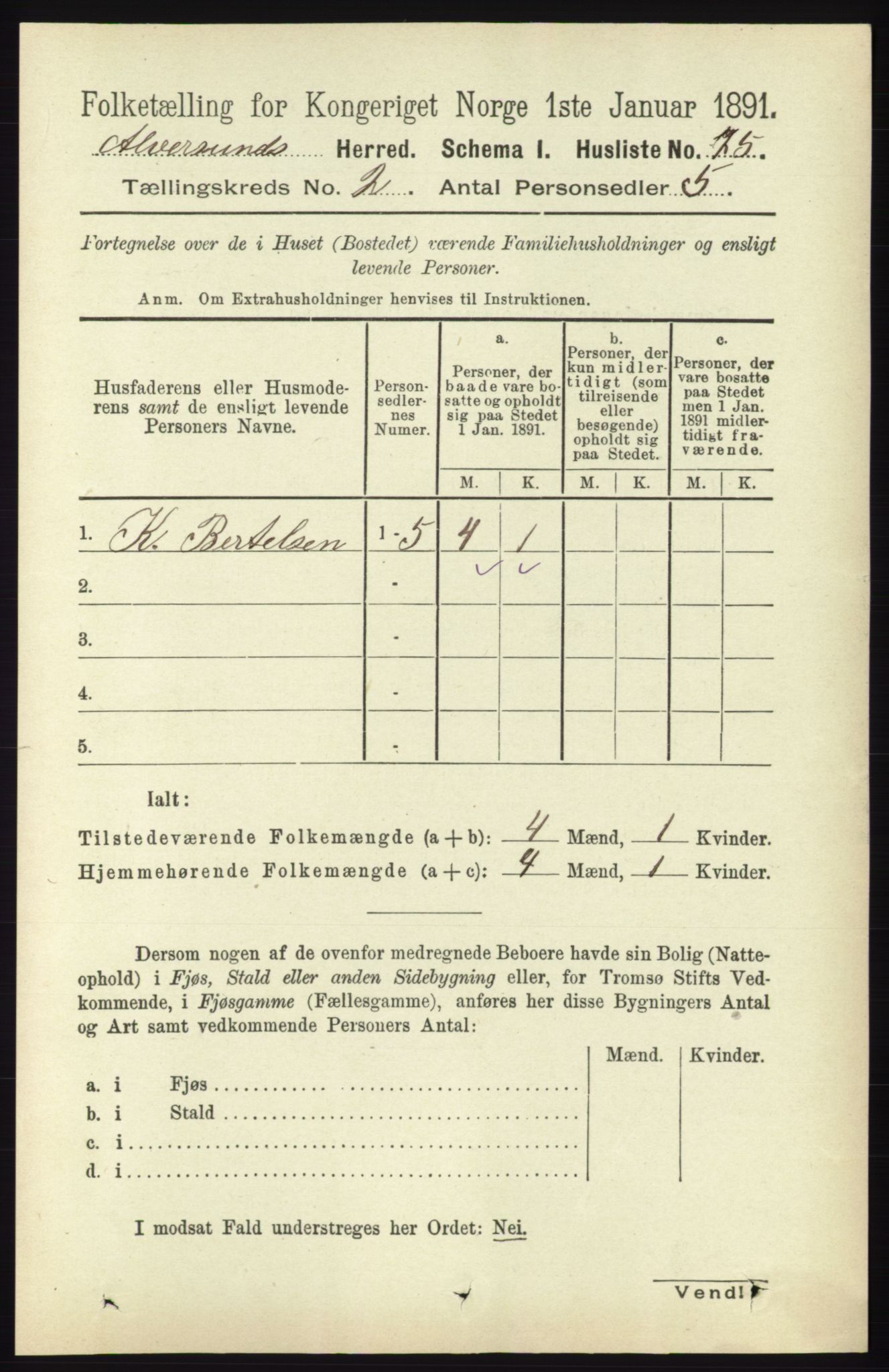 RA, 1891 census for 1257 Alversund, 1891, p. 455