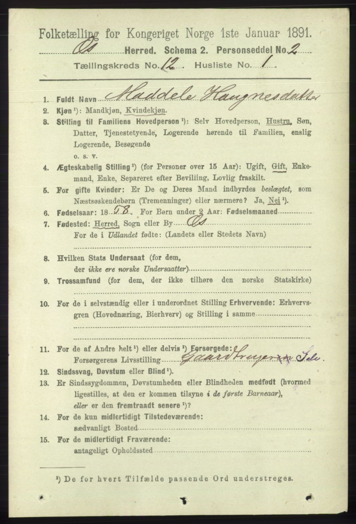 RA, 1891 census for 1243 Os, 1891, p. 2730