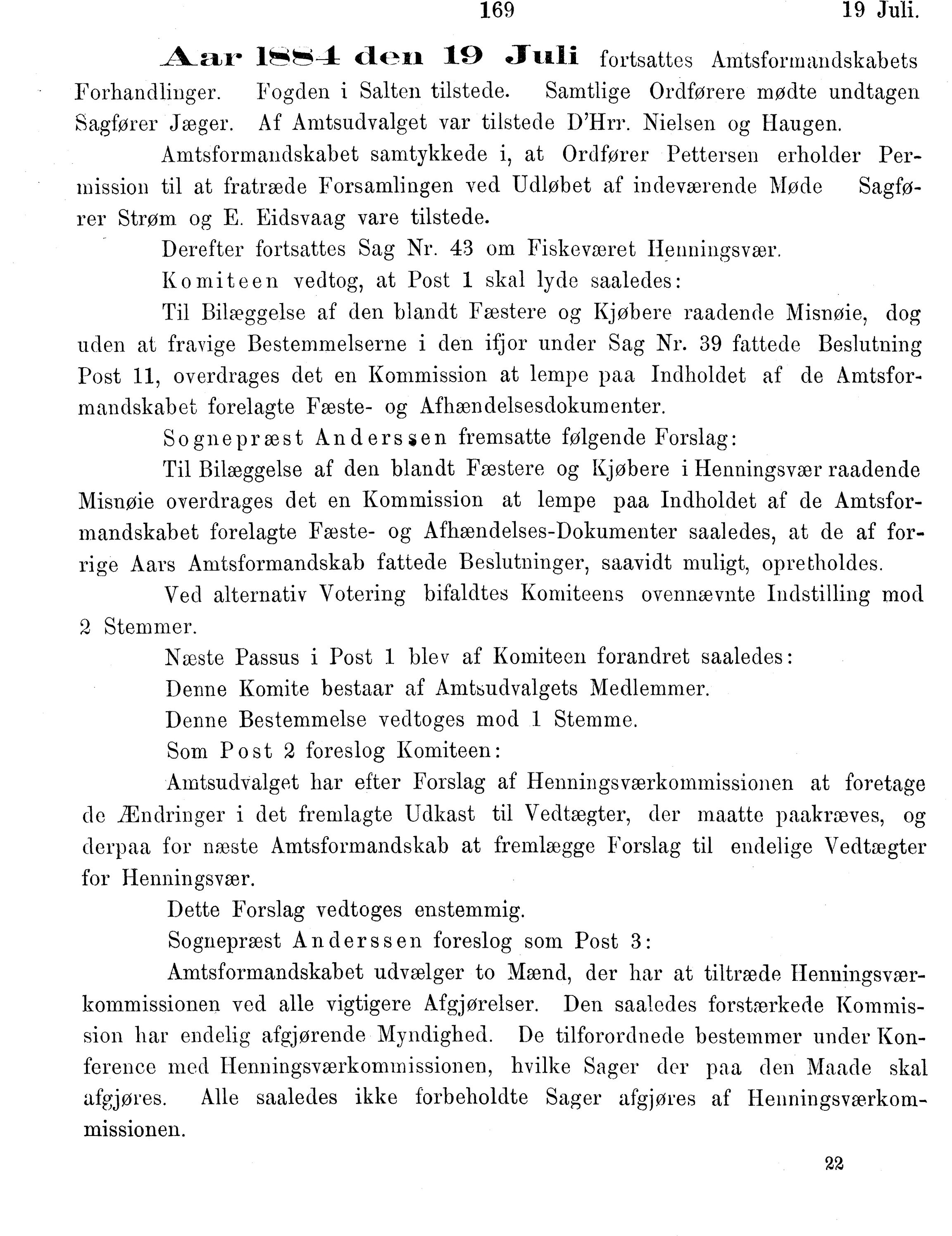 Nordland Fylkeskommune. Fylkestinget, AIN/NFK-17/176/A/Ac/L0014: Fylkestingsforhandlinger 1881-1885, 1881-1885, p. 169