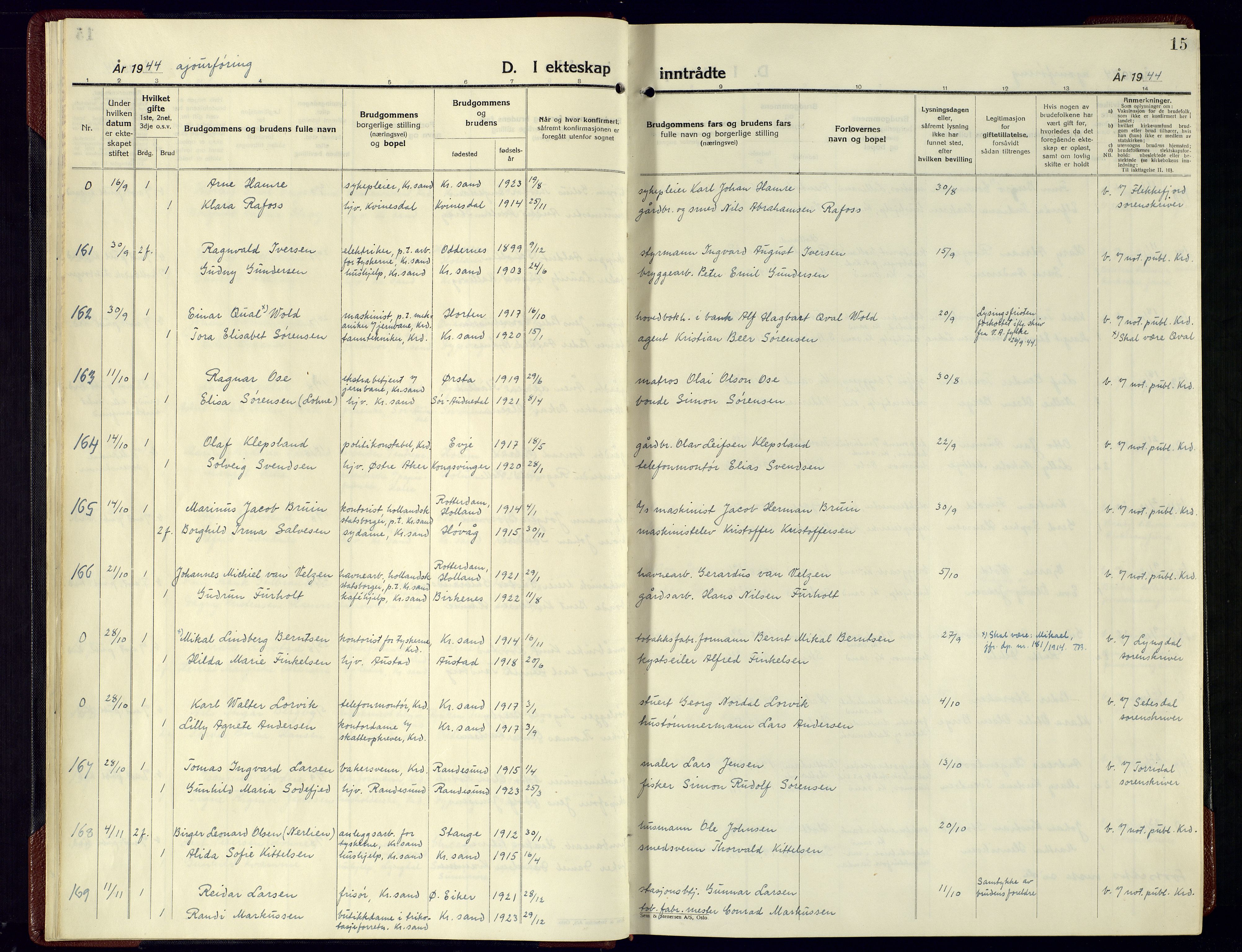 Kristiansand domprosti, AV/SAK-1112-0006/F/Fa/L0036: Parish register (official) no. A-35, 1946-1955, p. 15