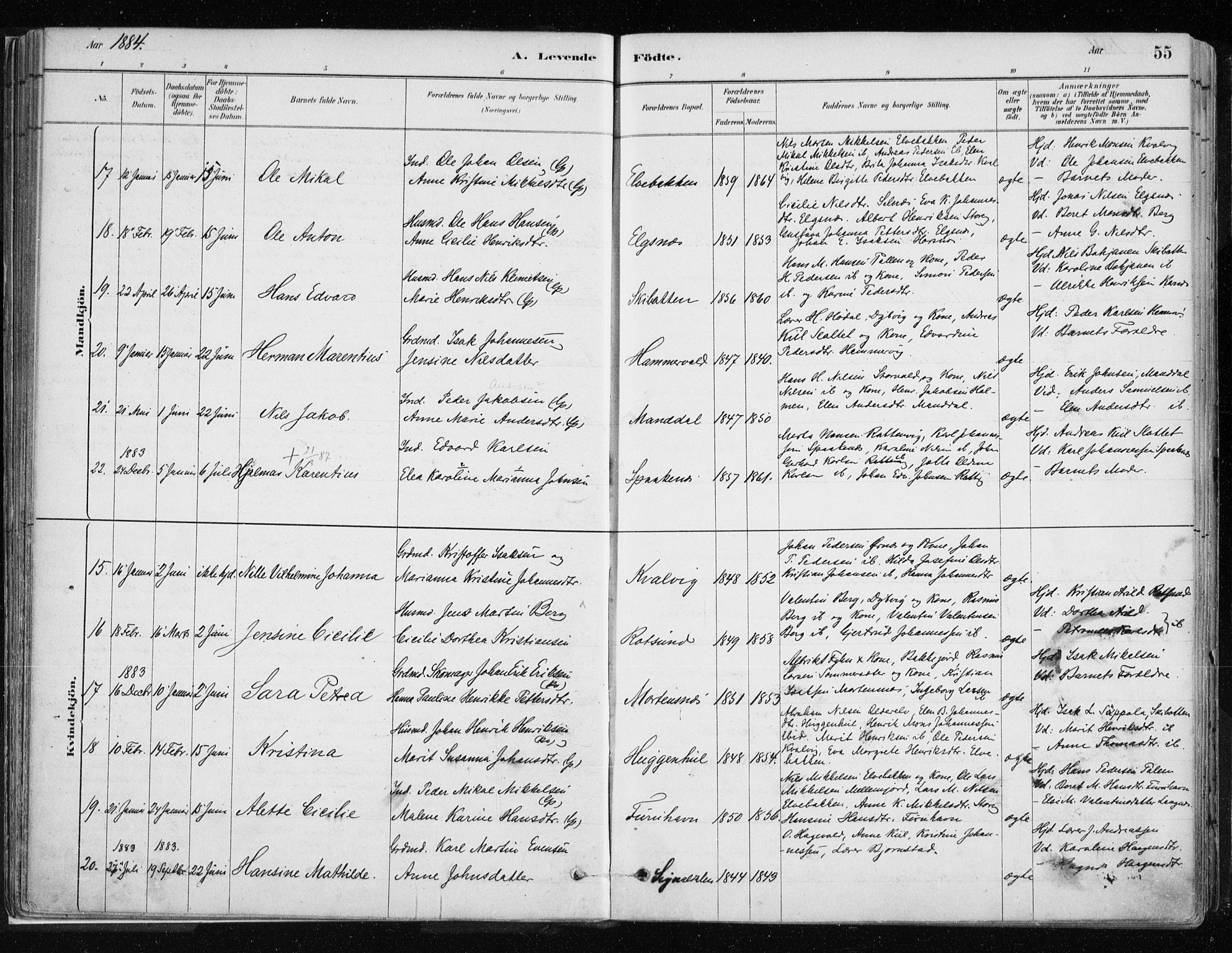 Lyngen sokneprestembete, SATØ/S-1289/H/He/Hea/L0007kirke: Parish register (official) no. 7, 1879-1890, p. 55