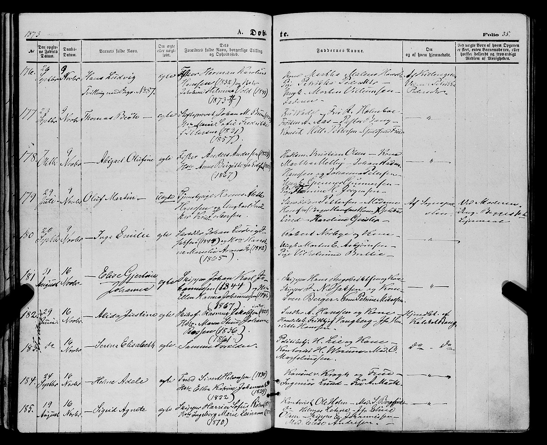 Tromsø sokneprestkontor/stiftsprosti/domprosti, SATØ/S-1343/G/Ga/L0013kirke: Parish register (official) no. 13, 1872-1877, p. 35