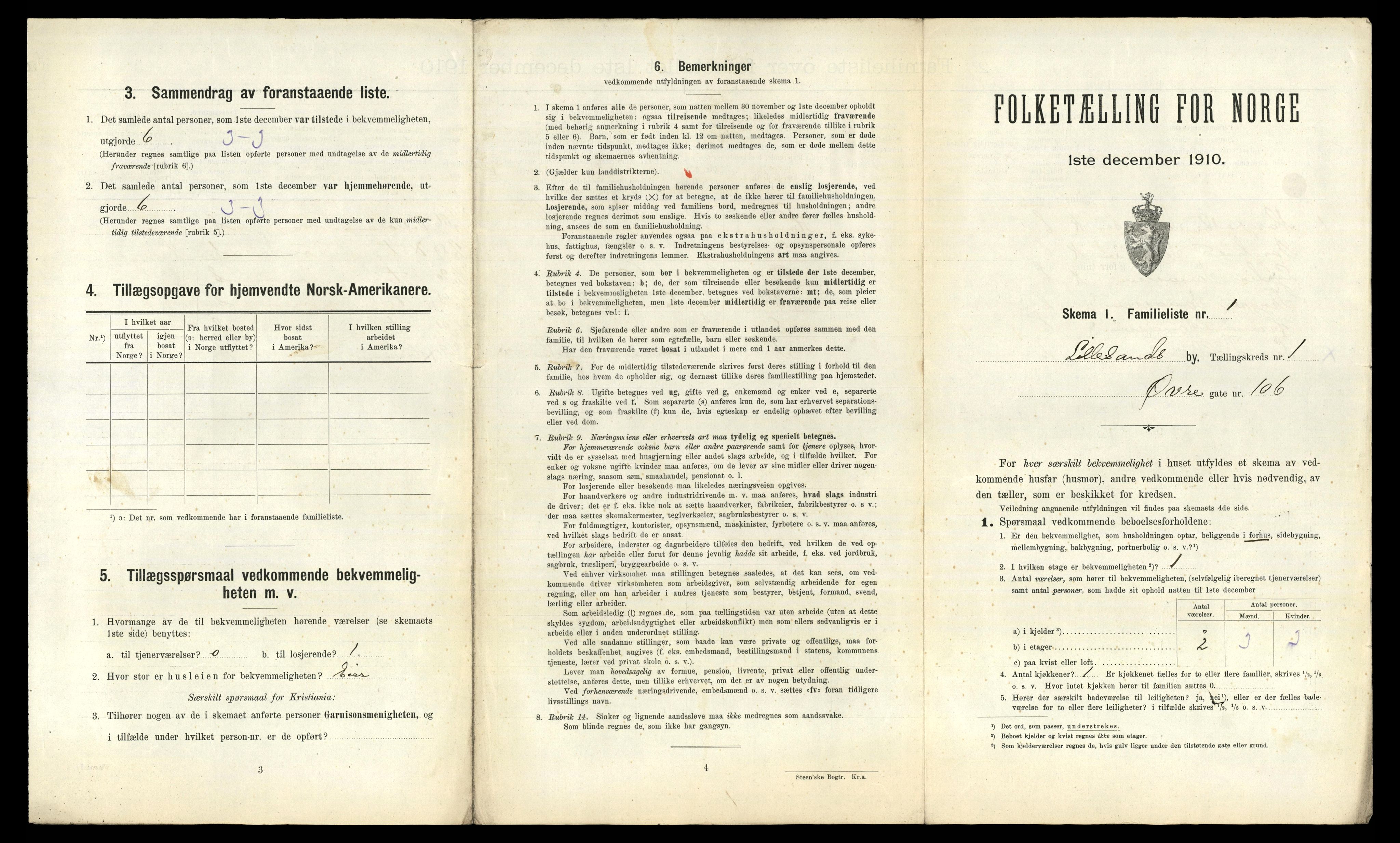 RA, 1910 census for Lillesand, 1910, p. 478