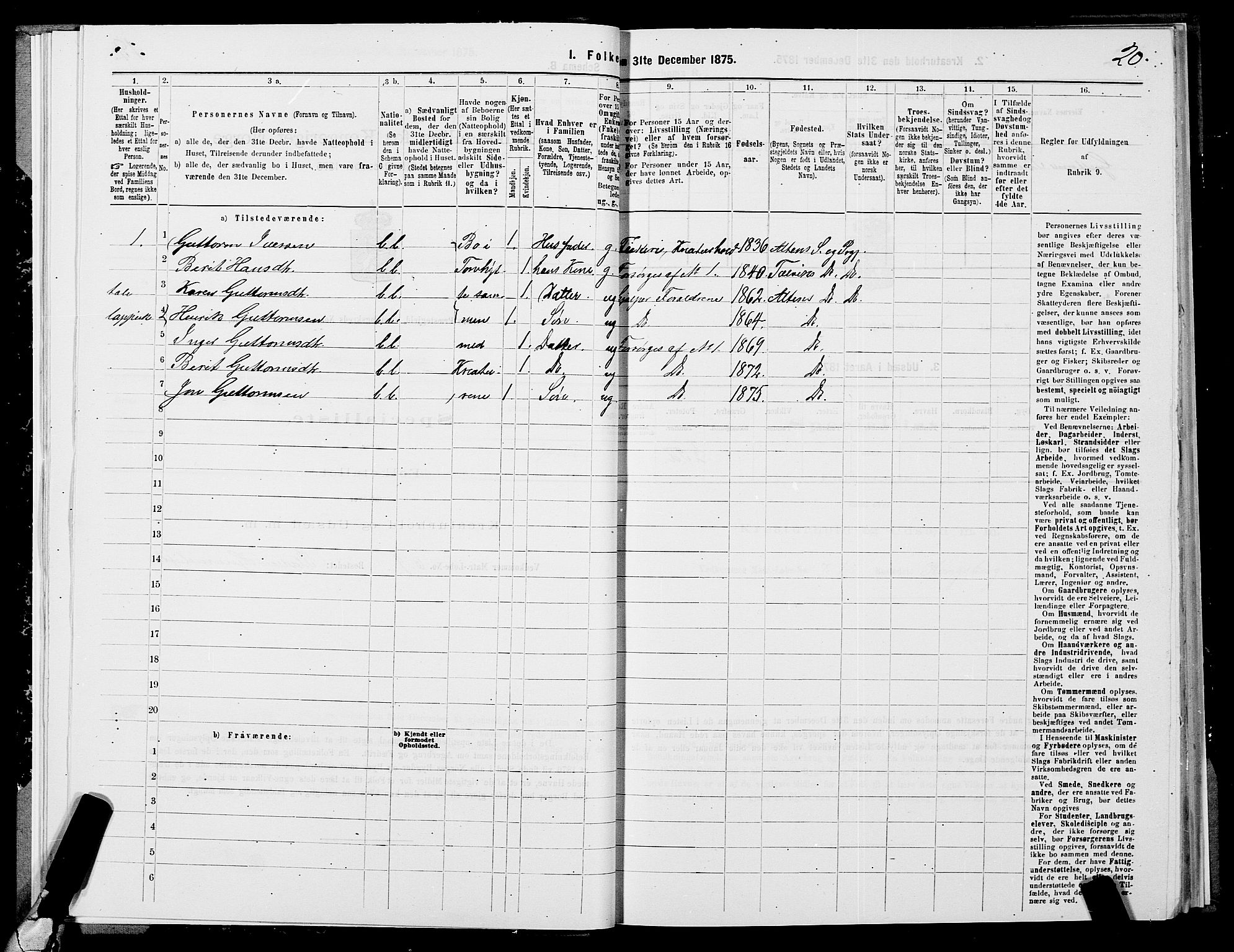 SATØ, 1875 census for 2012P Alta, 1875, p. 1020