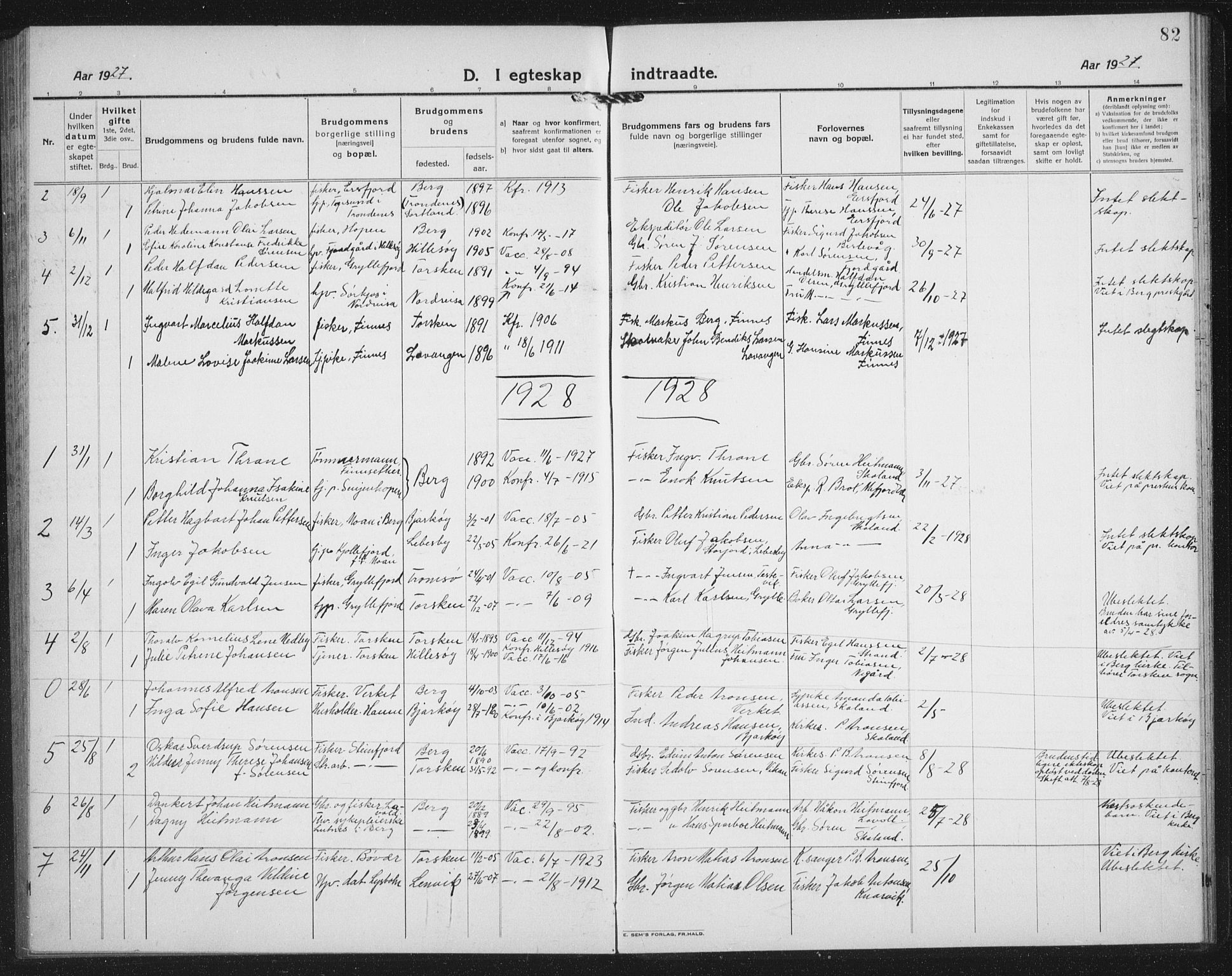 Berg sokneprestkontor, AV/SATØ-S-1318/G/Ga/Gab/L0007klokker: Parish register (copy) no. 7, 1922-1936, p. 82