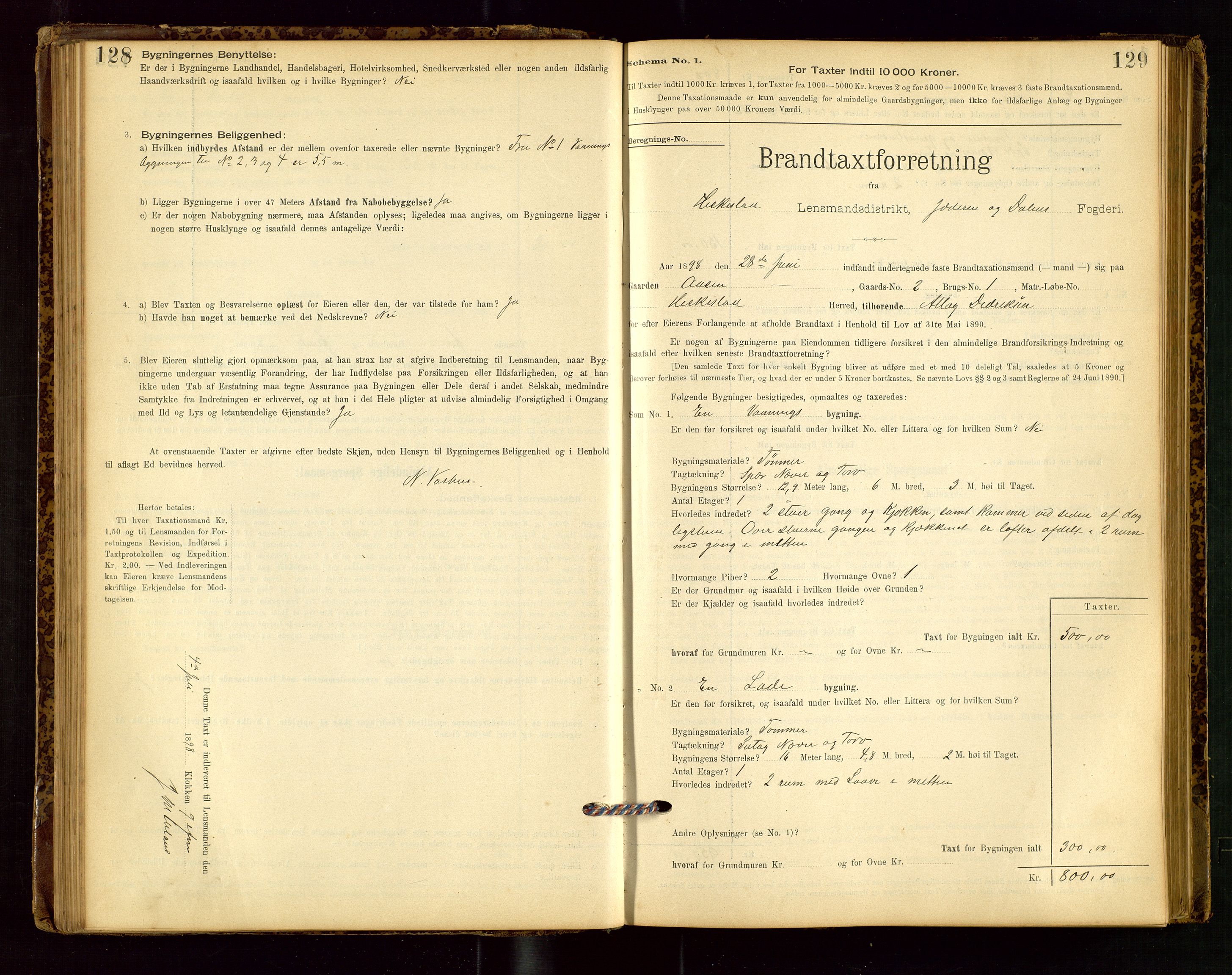 Heskestad lensmannskontor, SAST/A-100304/Gob/L0001: "Brandtaxationsprotokol", 1894-1915, p. 128-129