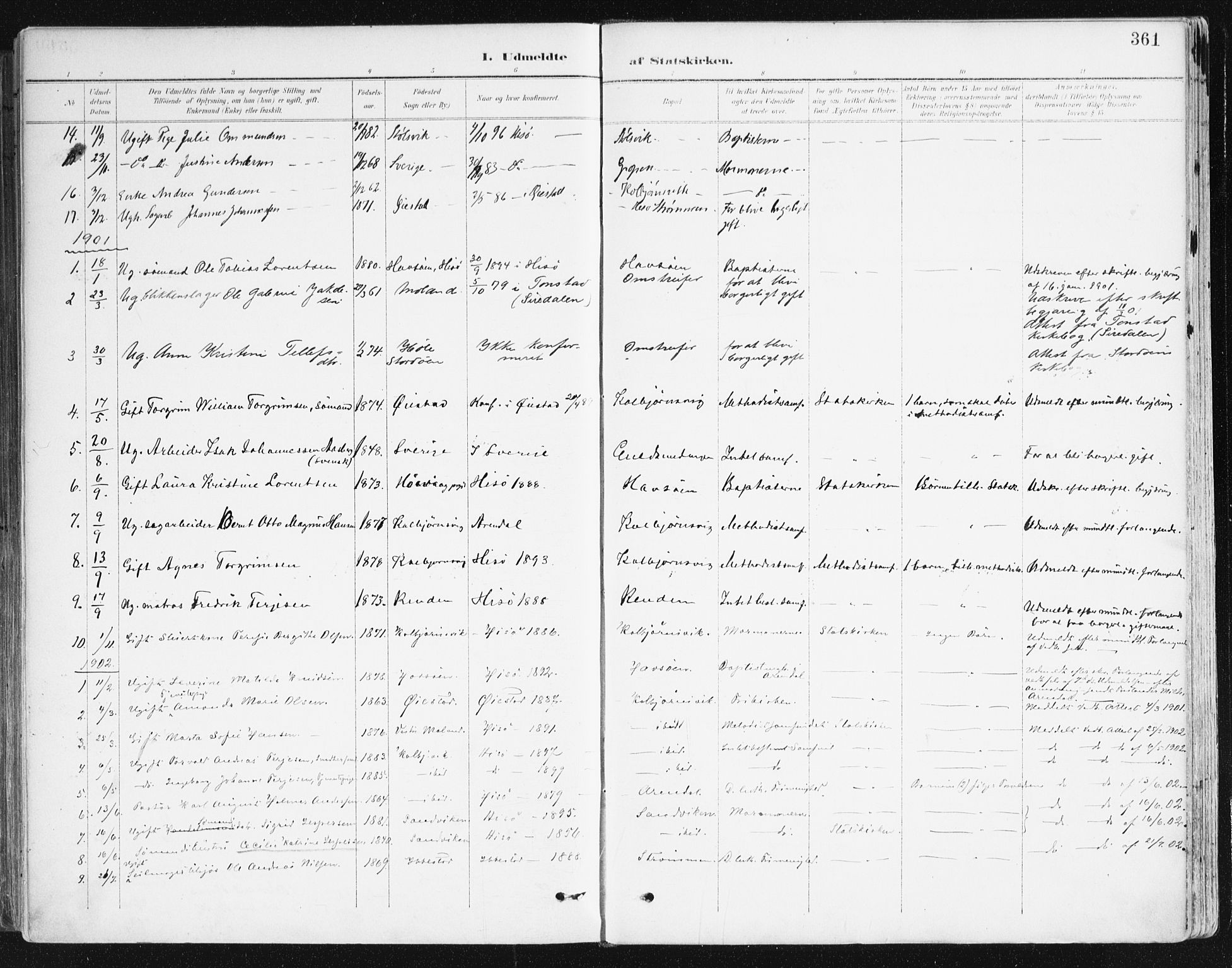 Hisøy sokneprestkontor, SAK/1111-0020/F/Fa/L0004: Parish register (official) no. A 4, 1895-1917, p. 361