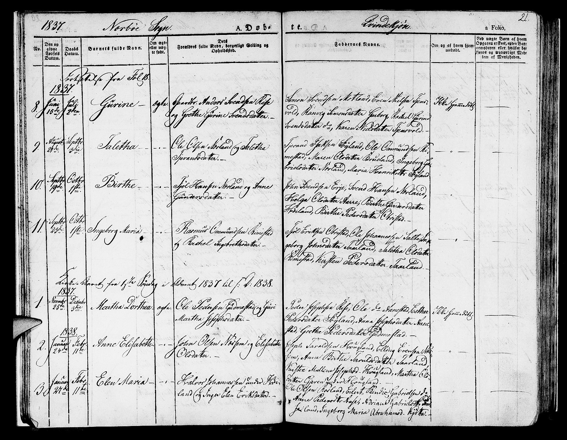Hå sokneprestkontor, SAST/A-101801/001/30BA/L0004: Parish register (official) no. A 4.1 /1, 1826-1841, p. 21