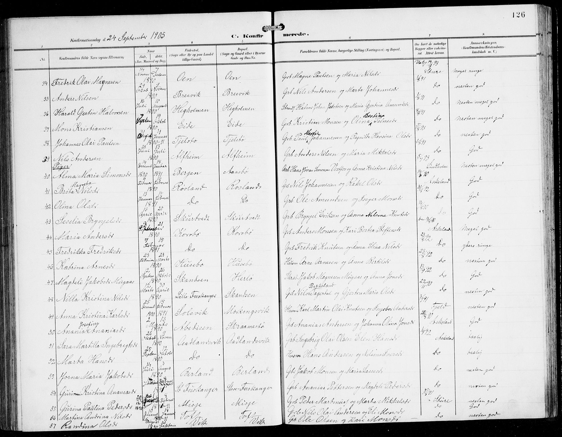 Herdla Sokneprestembete, AV/SAB-A-75701/H/Hab: Parish register (copy) no. C 1, 1900-1913, p. 126