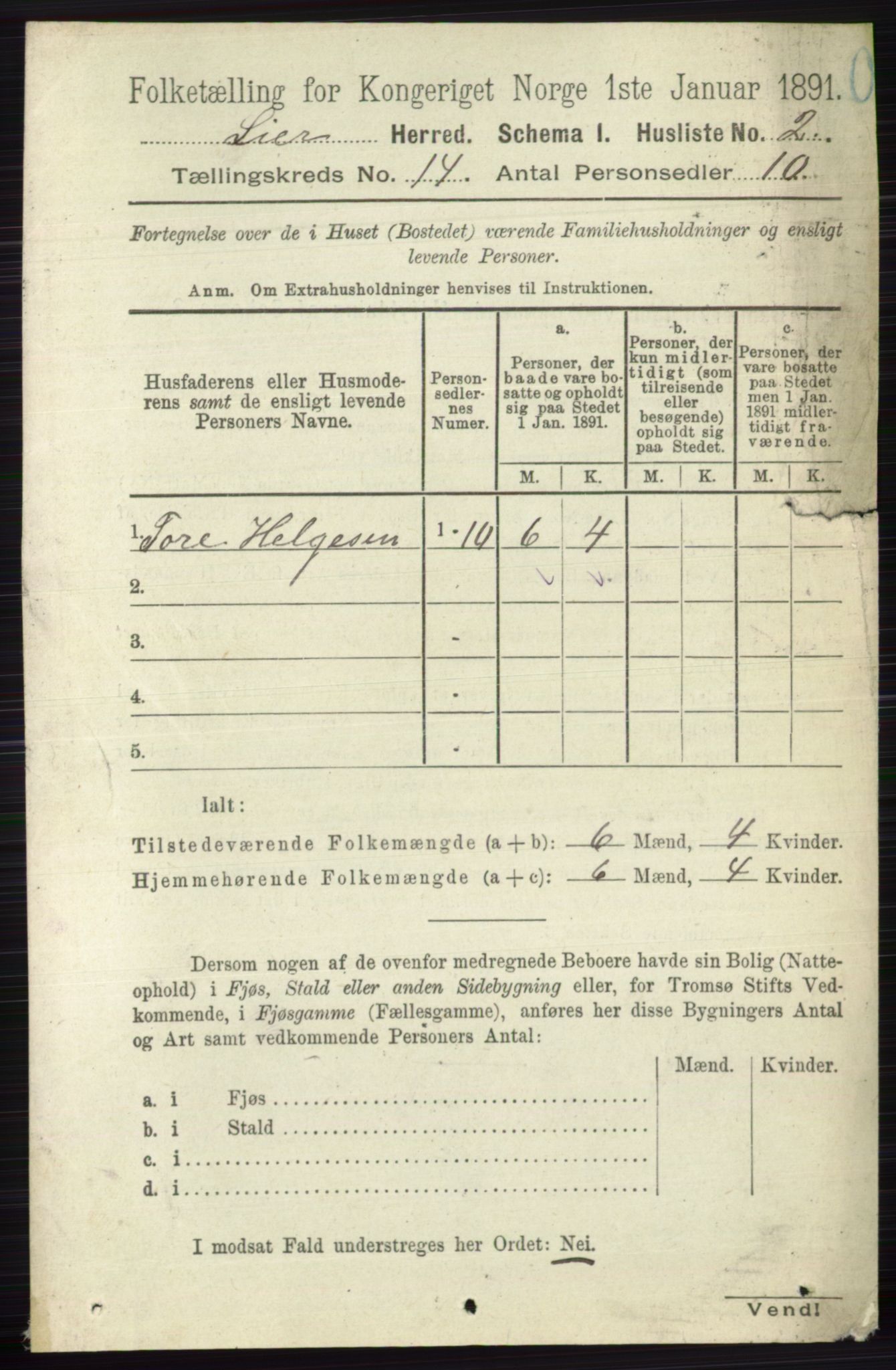 RA, 1891 census for 0626 Lier, 1891, p. 8212