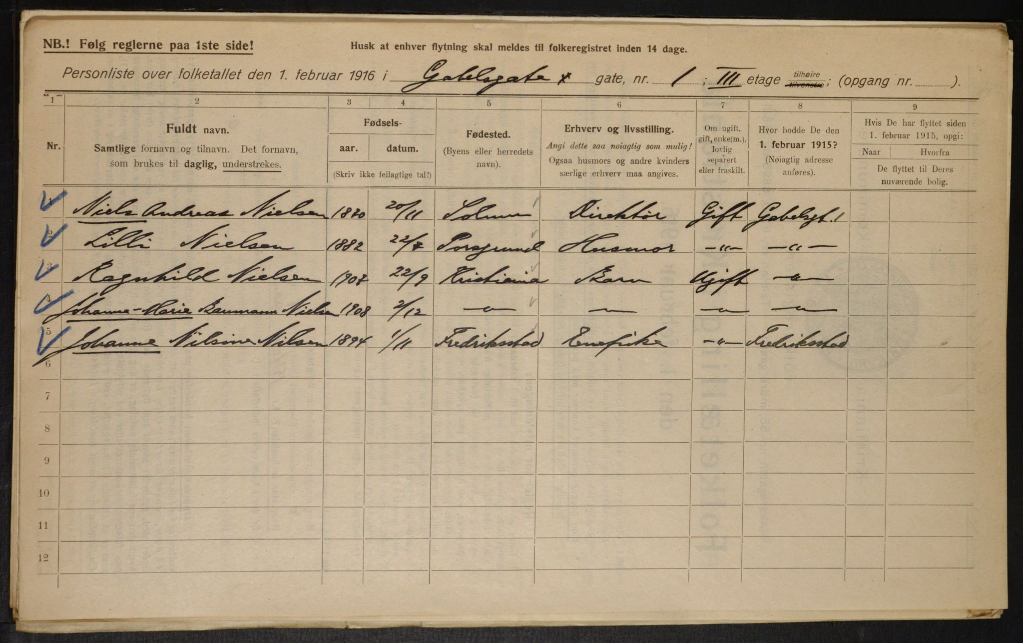 OBA, Municipal Census 1916 for Kristiania, 1916, p. 29079