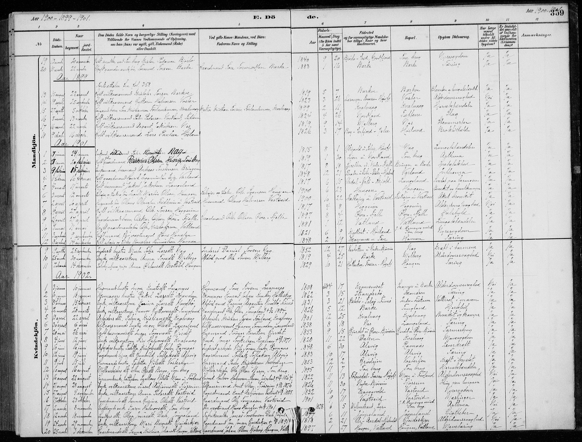 Strand sokneprestkontor, SAST/A-101828/H/Ha/Hab/L0004: Parish register (copy) no. B 4, 1878-1903, p. 359