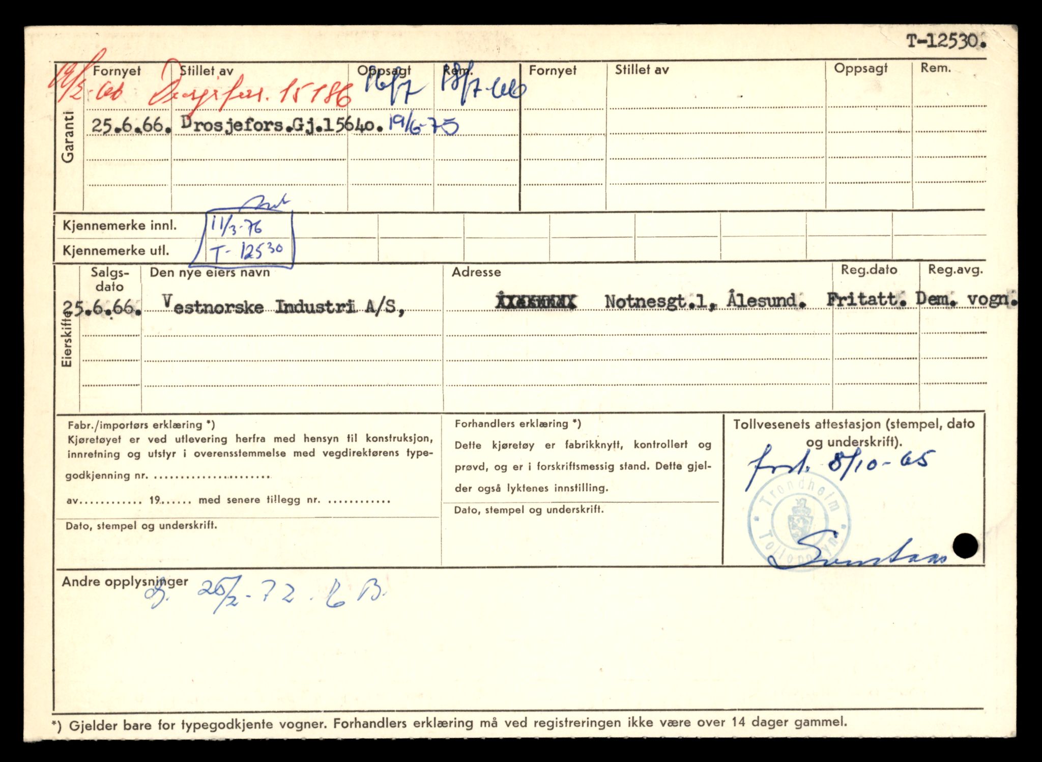 Møre og Romsdal vegkontor - Ålesund trafikkstasjon, AV/SAT-A-4099/F/Fe/L0034: Registreringskort for kjøretøy T 12500 - T 12652, 1927-1998, p. 537