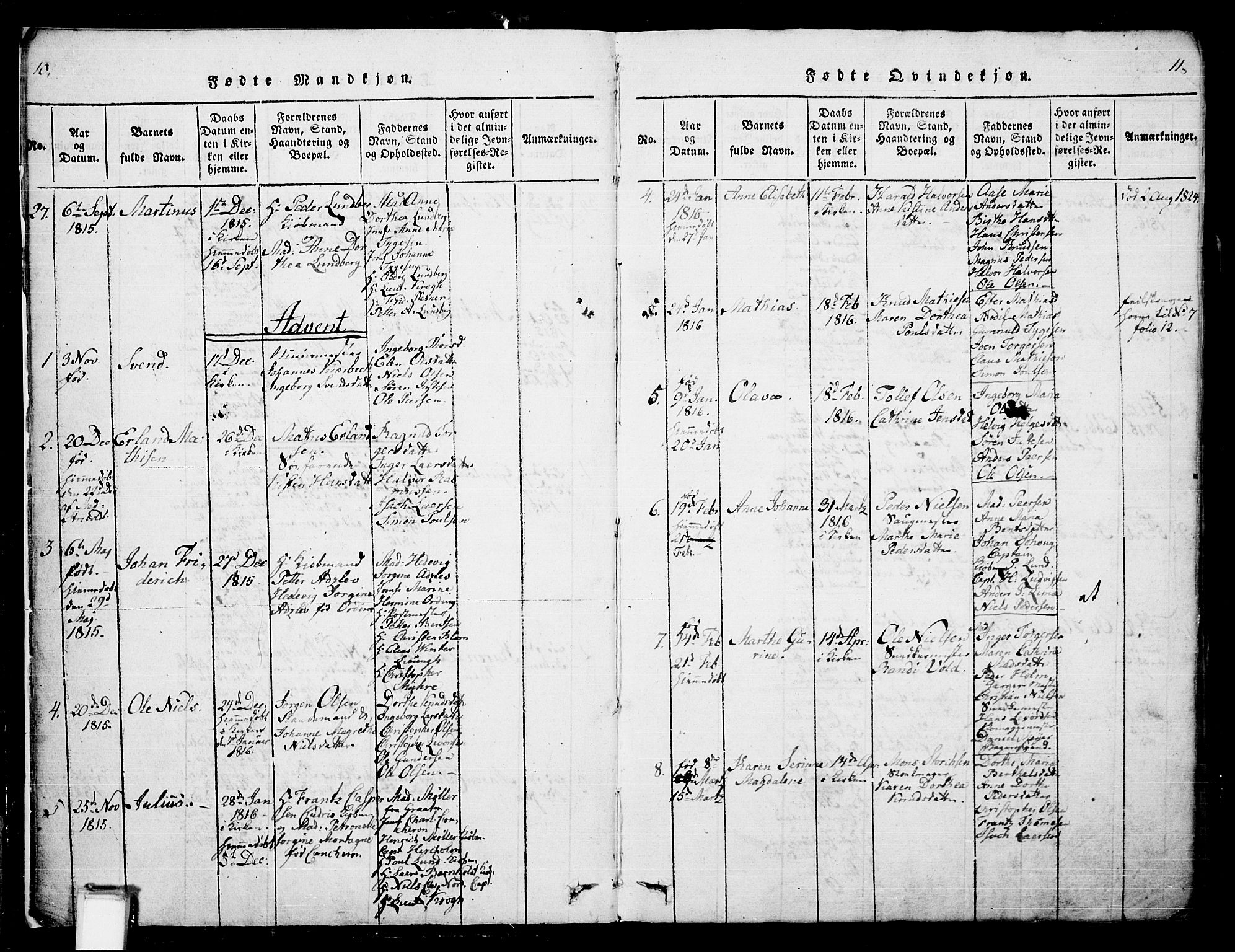 Skien kirkebøker, SAKO/A-302/G/Ga/L0002: Parish register (copy) no. 2, 1814-1842, p. 10-11