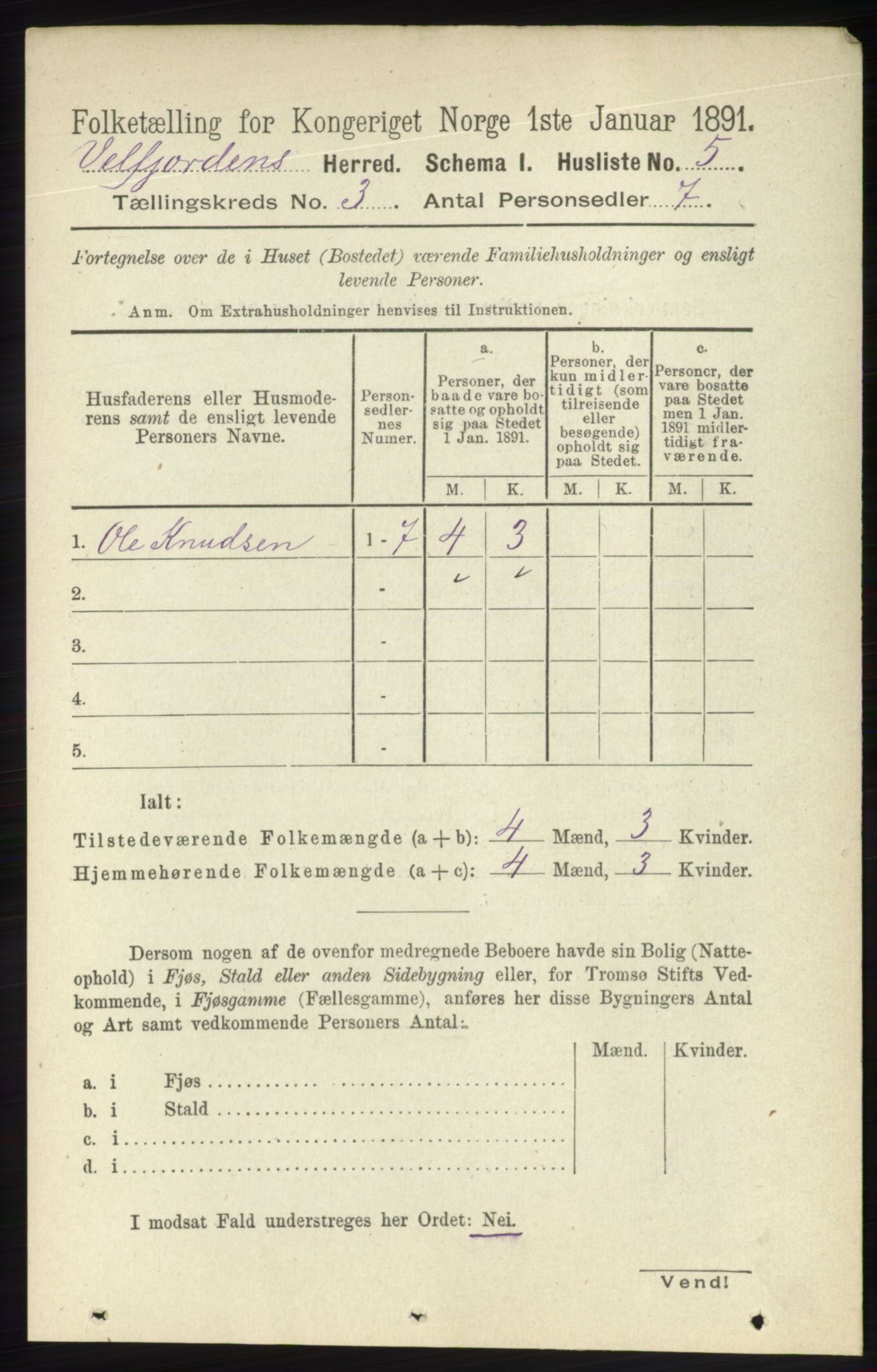 RA, 1891 census for 1813 Velfjord, 1891, p. 945