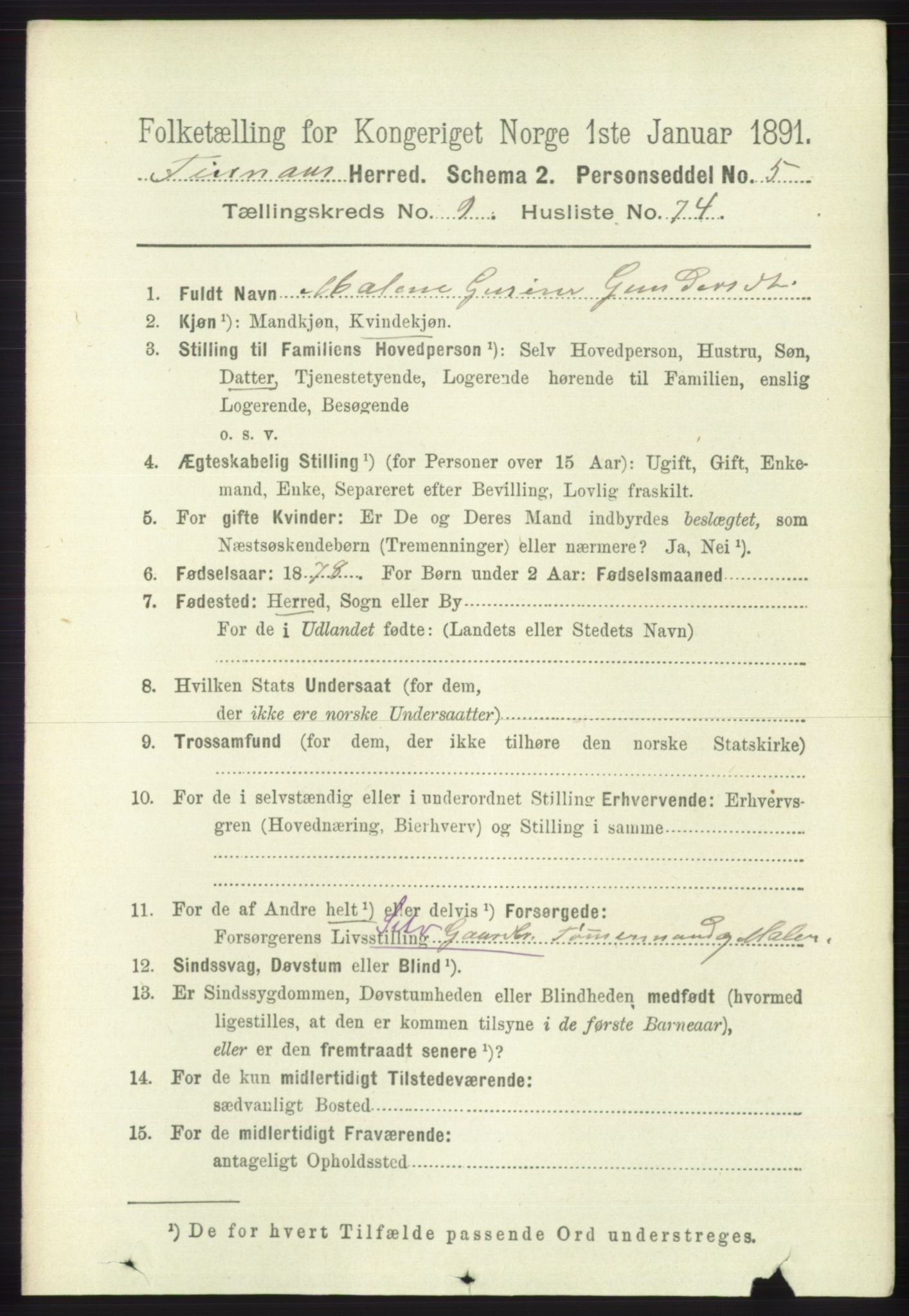 RA, 1891 census for 1218 Finnås, 1891, p. 4415