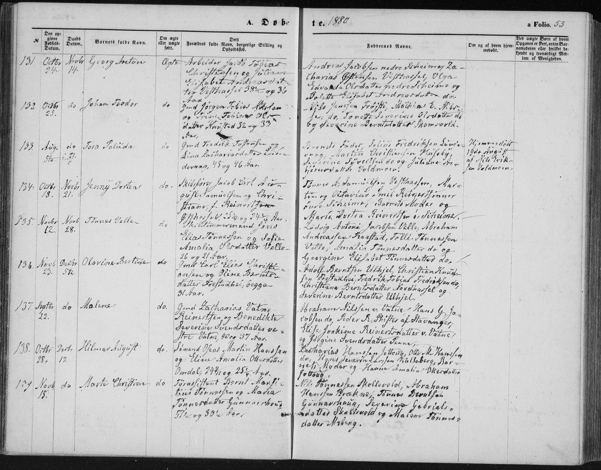 Lista sokneprestkontor, AV/SAK-1111-0027/F/Fb/L0004: Parish register (copy) no. B 4, 1877-1891, p. 53