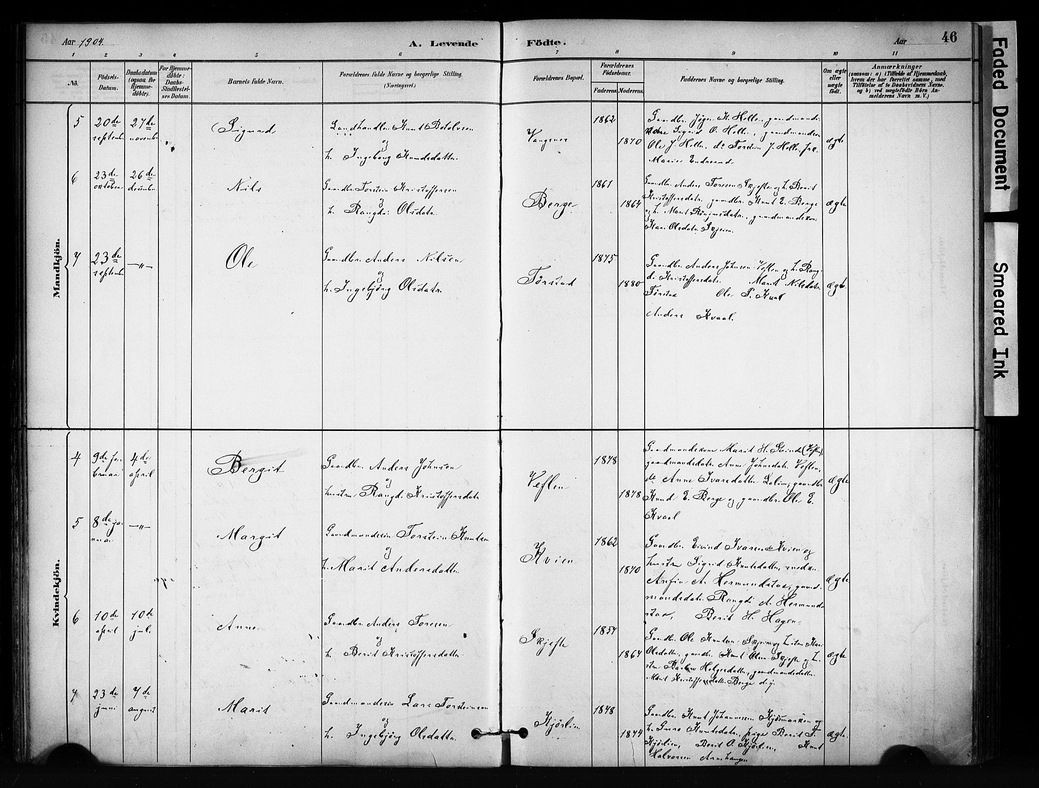 Vang prestekontor, Valdres, SAH/PREST-140/H/Ha/L0009: Parish register (official) no. 9, 1882-1914, p. 46