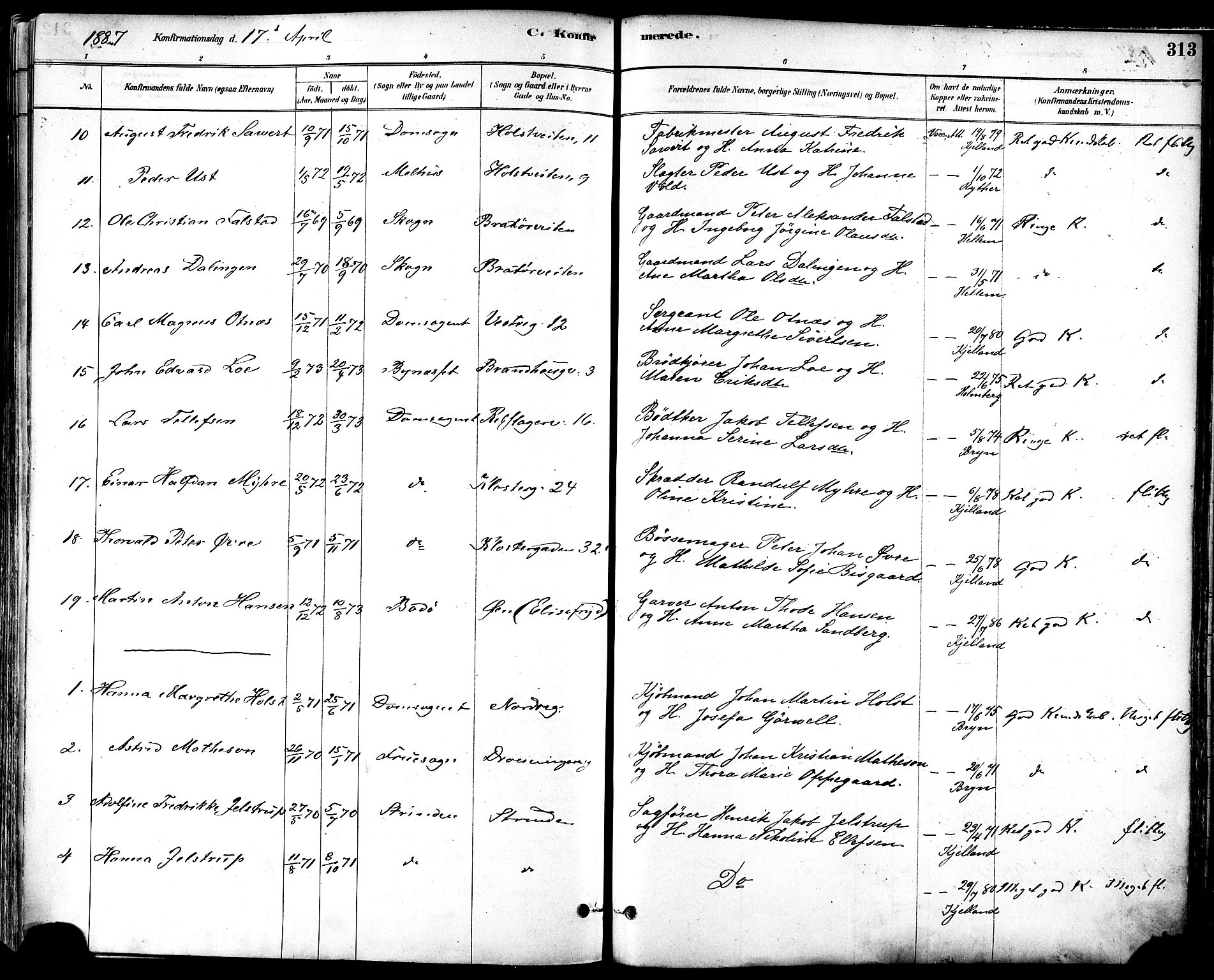 Ministerialprotokoller, klokkerbøker og fødselsregistre - Sør-Trøndelag, AV/SAT-A-1456/601/L0057: Parish register (official) no. 601A25, 1877-1891, p. 313