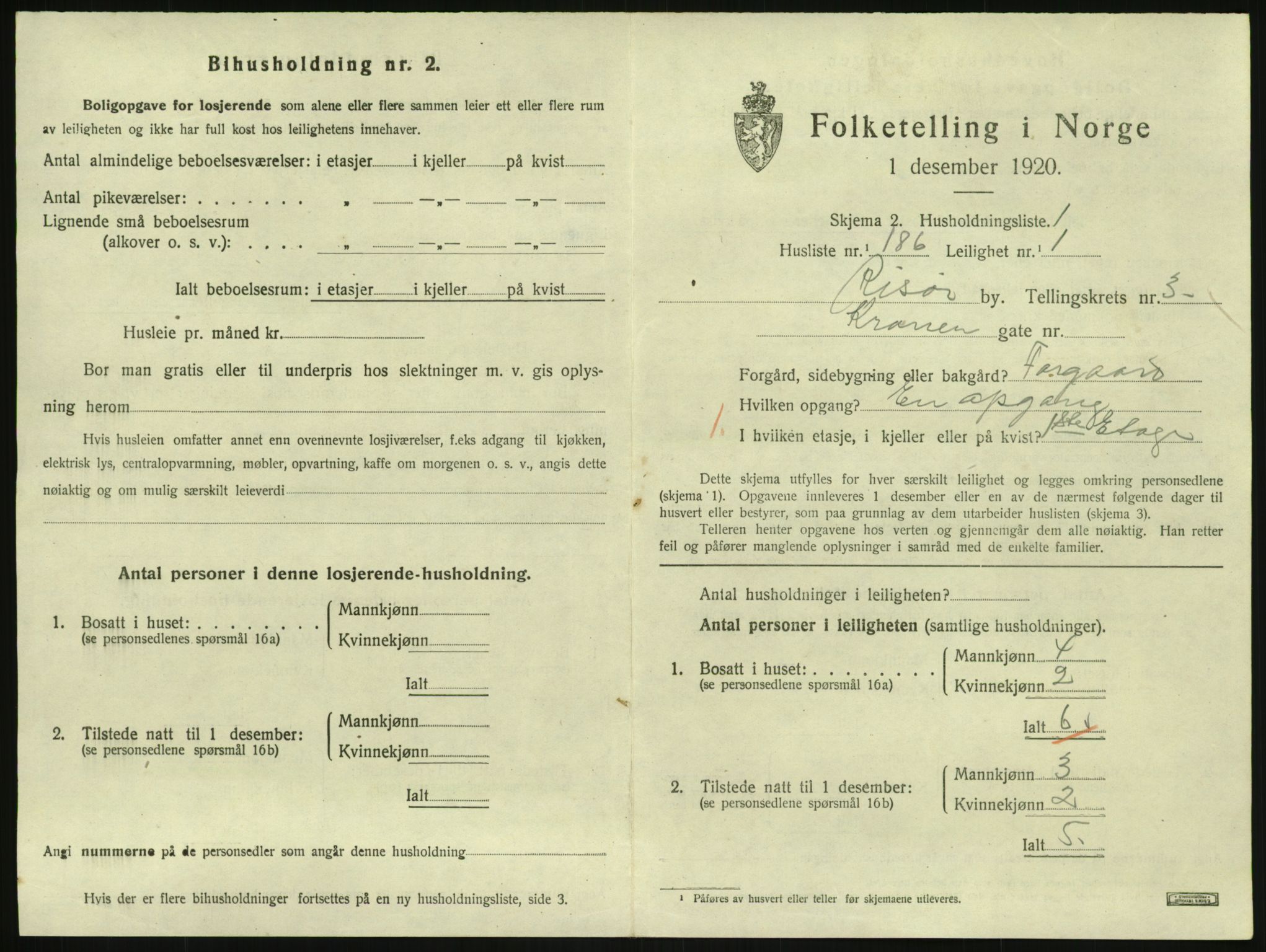 SAK, 1920 census for Risør, 1920, p. 3037