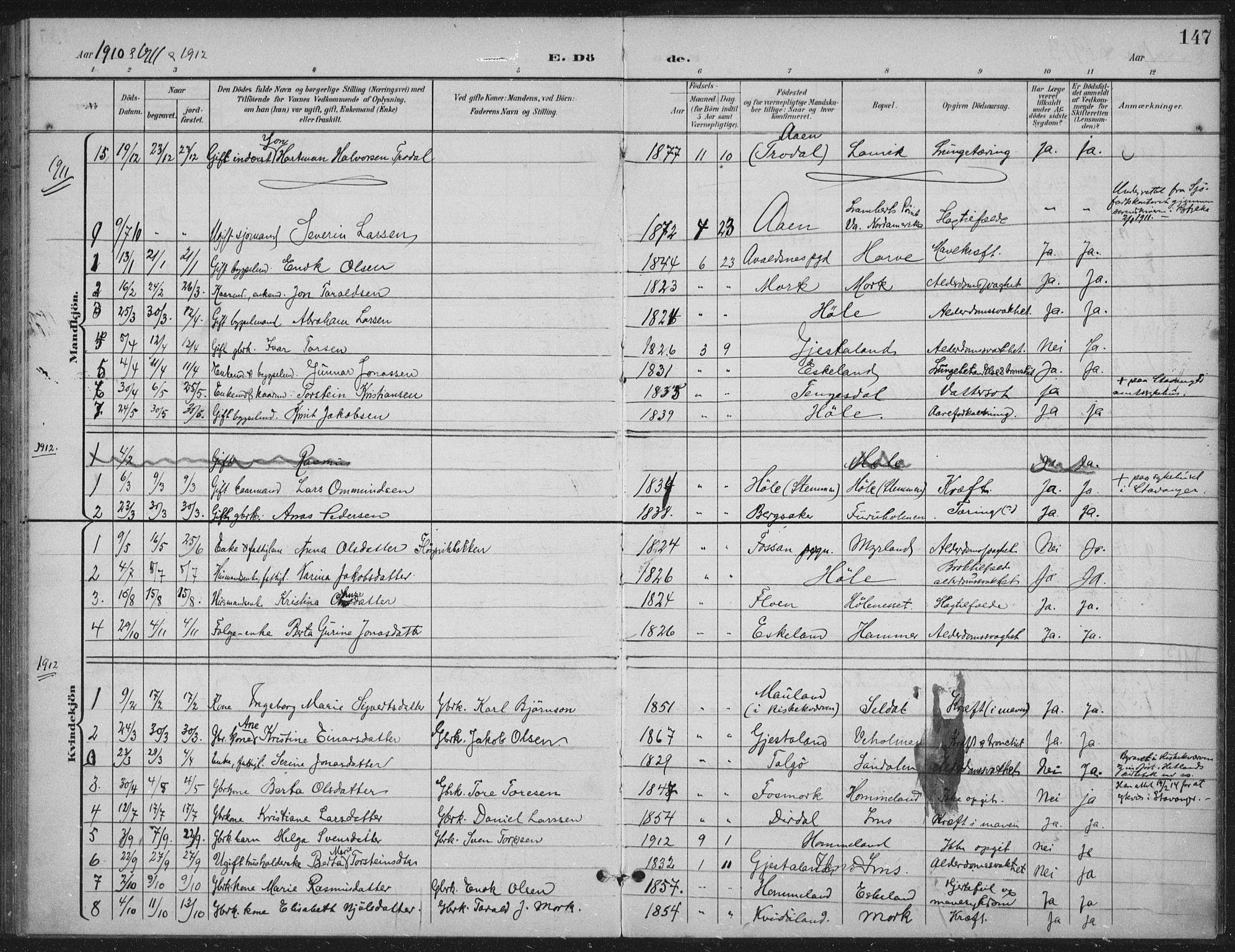 Høgsfjord sokneprestkontor, SAST/A-101624/H/Ha/Haa/L0008: Parish register (official) no. A 8, 1898-1920, p. 147