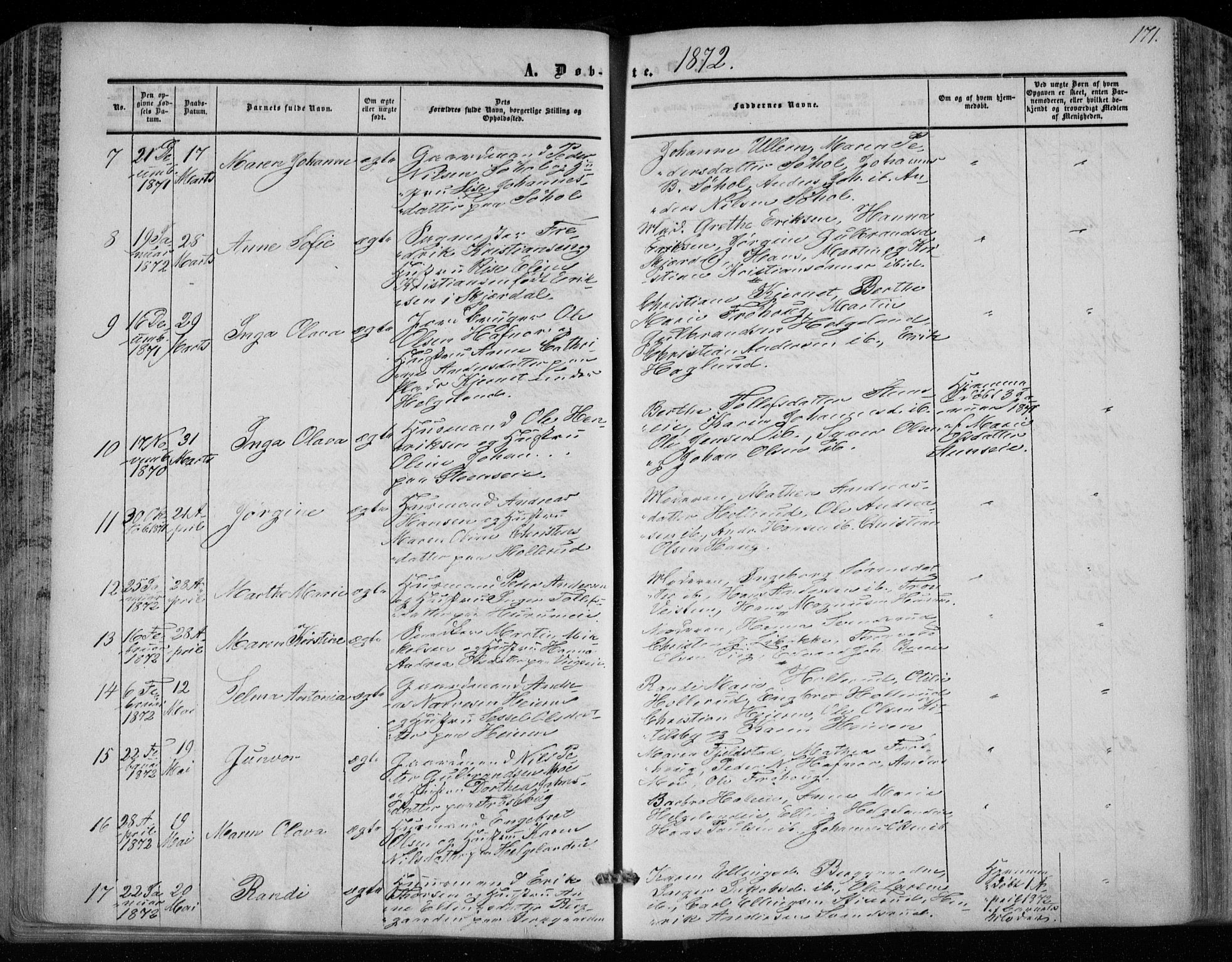 Hole kirkebøker, SAKO/A-228/F/Fa/L0006: Parish register (official) no. I 6, 1852-1872, p. 171
