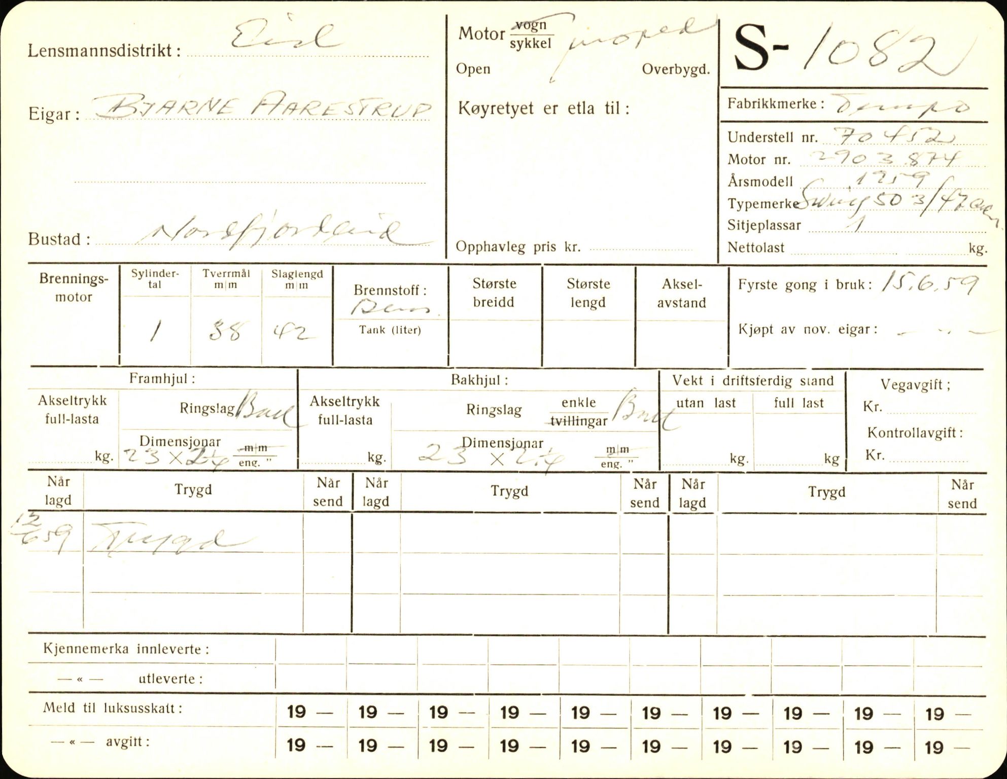 Statens vegvesen, Sogn og Fjordane vegkontor, AV/SAB-A-5301/4/F/L0003: Registerkort utmeldte Fjordane S1000-2499, 1930-1961, p. 135