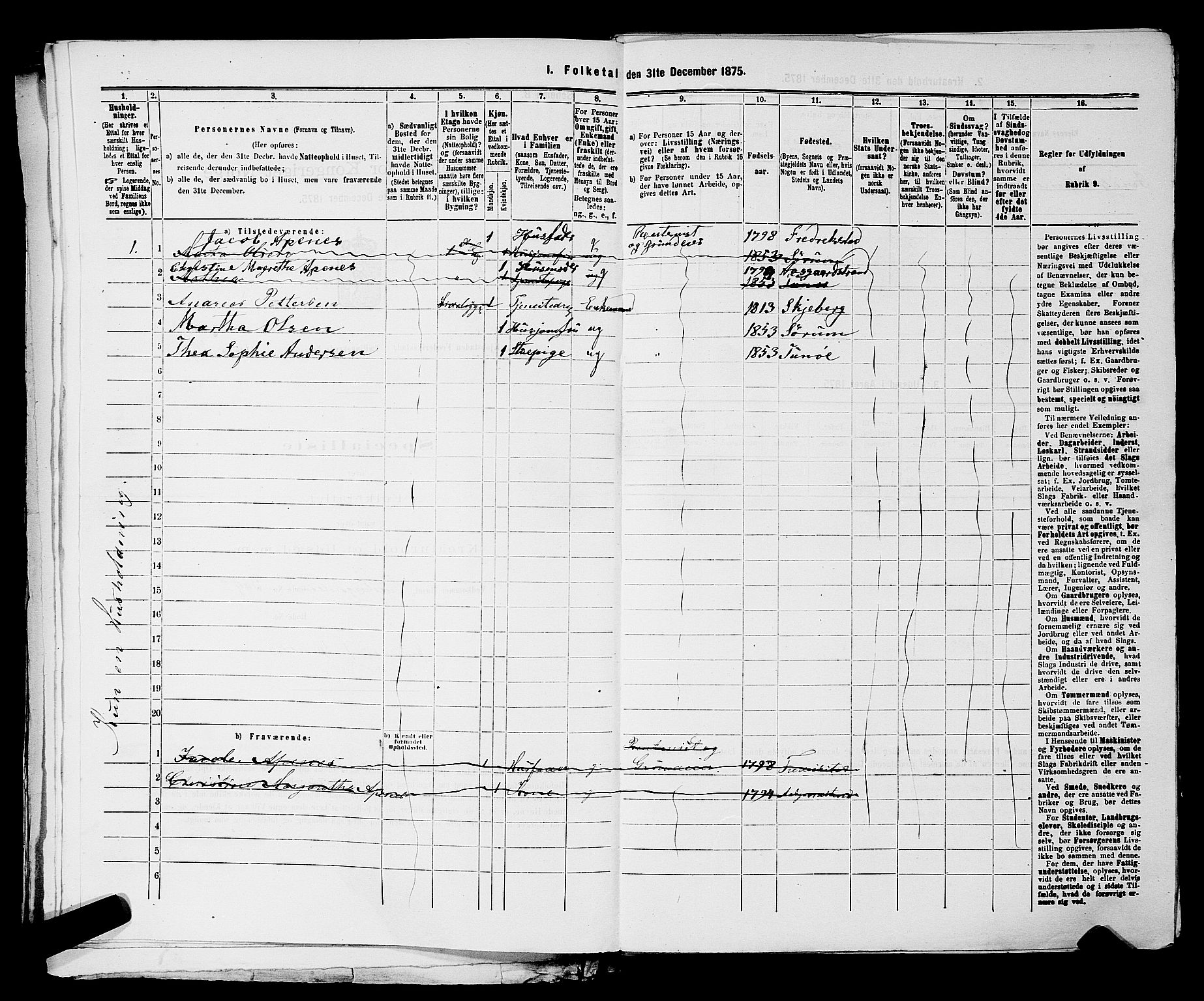 RA, 1875 census for 0103B Fredrikstad/Fredrikstad, 1875, p. 1153