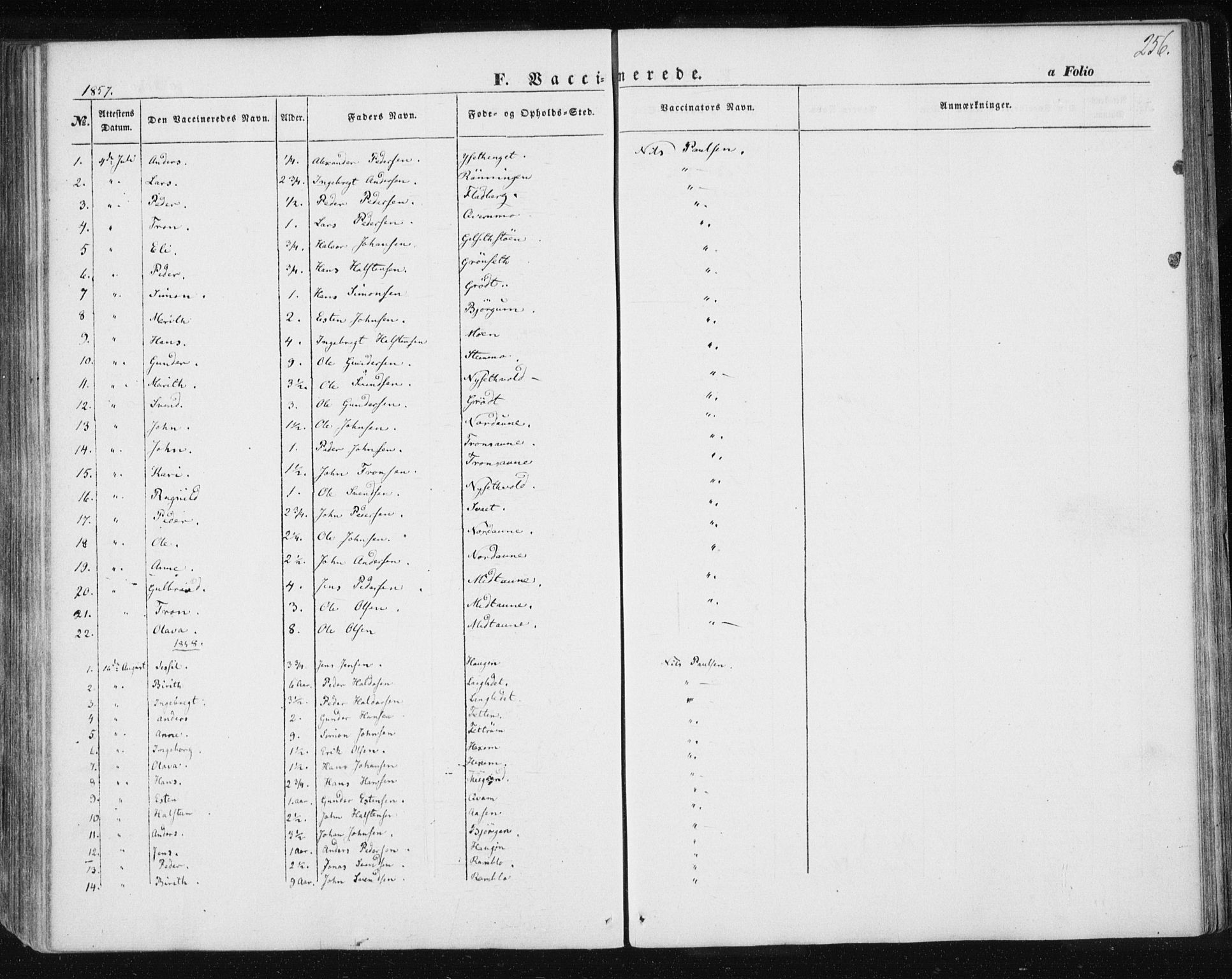 Ministerialprotokoller, klokkerbøker og fødselsregistre - Sør-Trøndelag, SAT/A-1456/685/L0963: Parish register (official) no. 685A06 /1, 1846-1859, p. 256
