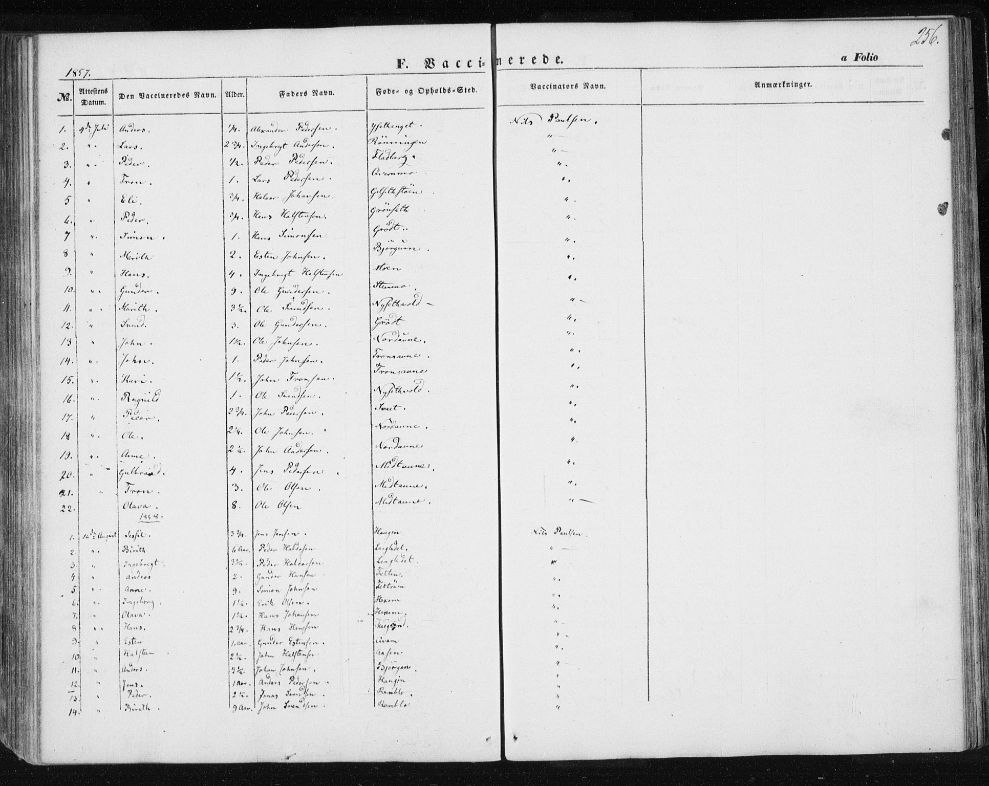 Ministerialprotokoller, klokkerbøker og fødselsregistre - Sør-Trøndelag, AV/SAT-A-1456/685/L0963: Parish register (official) no. 685A06 /1, 1846-1859, p. 256