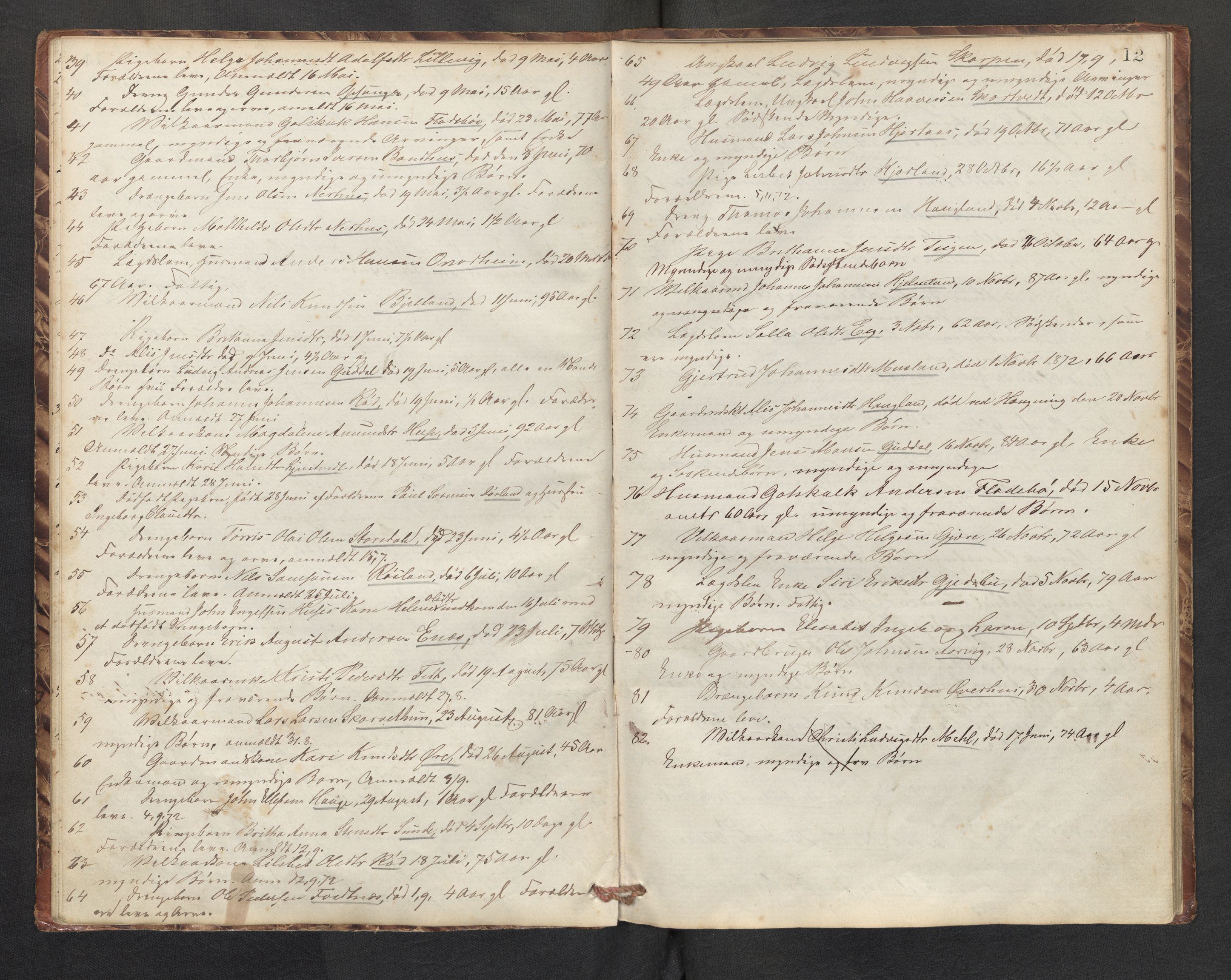 Lensmannen i Kvinnherad, AV/SAB-A-33301/1/0006/L0001: Dødsfallprotokoll, 1864-1890, p. 12