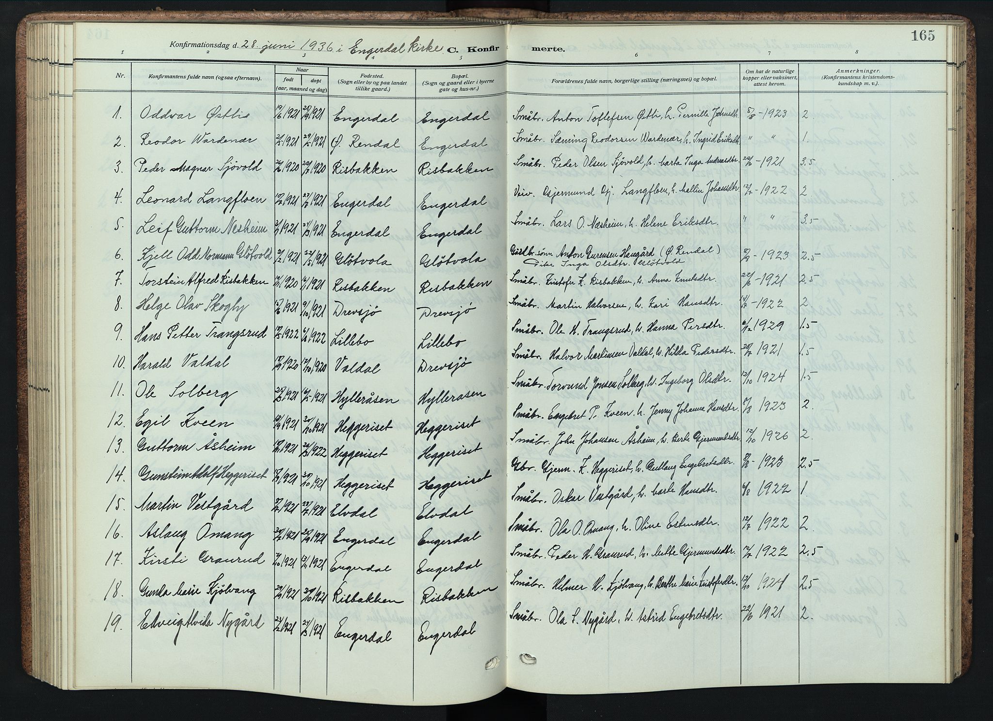 Engerdal prestekontor, AV/SAH-PREST-048/H/Ha/Hab/L0001: Parish register (copy) no. 1, 1911-1947, p. 165