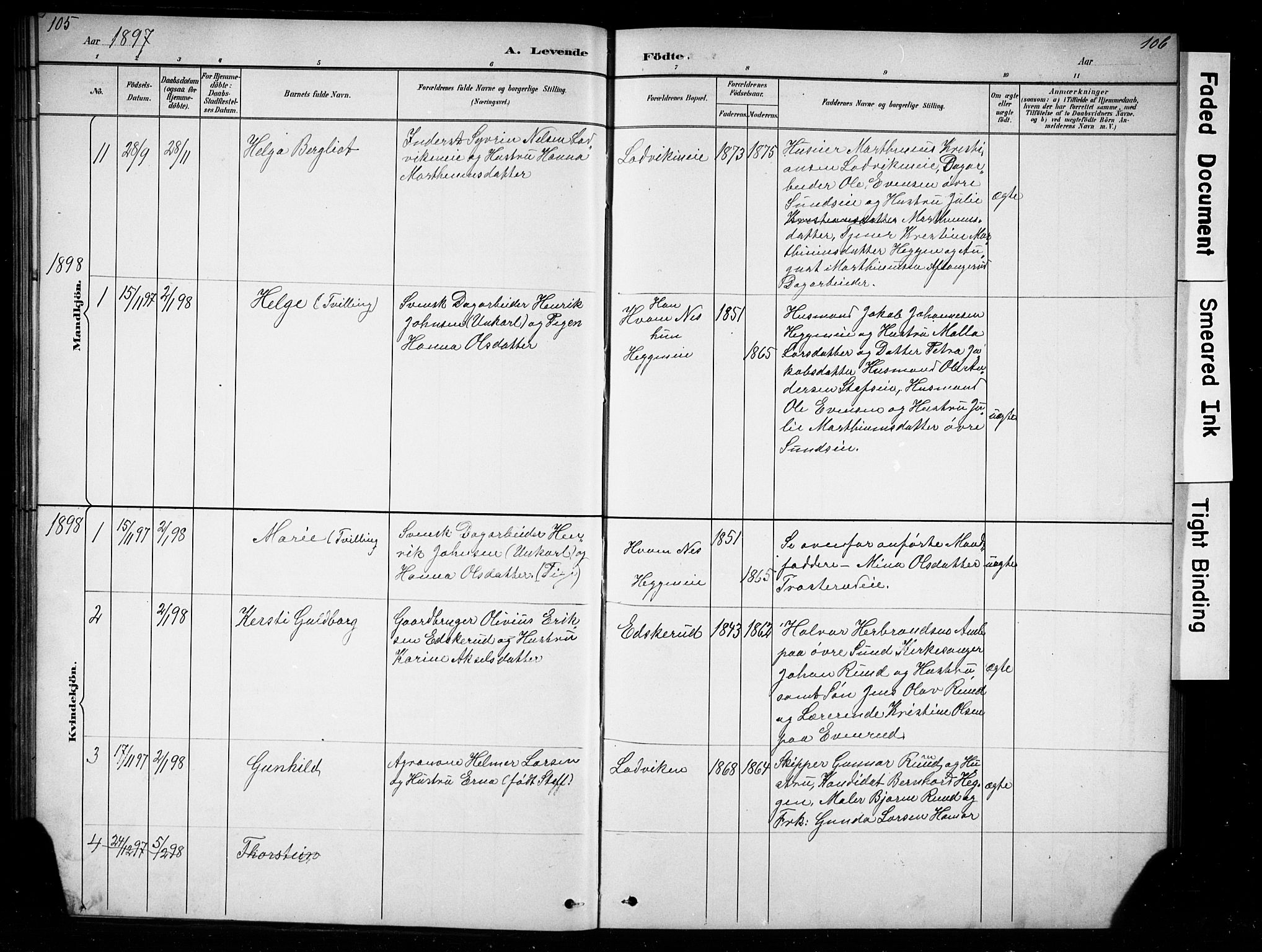 Nes prestekontor, Hedmark, AV/SAH-PREST-020/L/La/L0016: Parish register (copy) no. 16, 1883-1900, p. 105-106