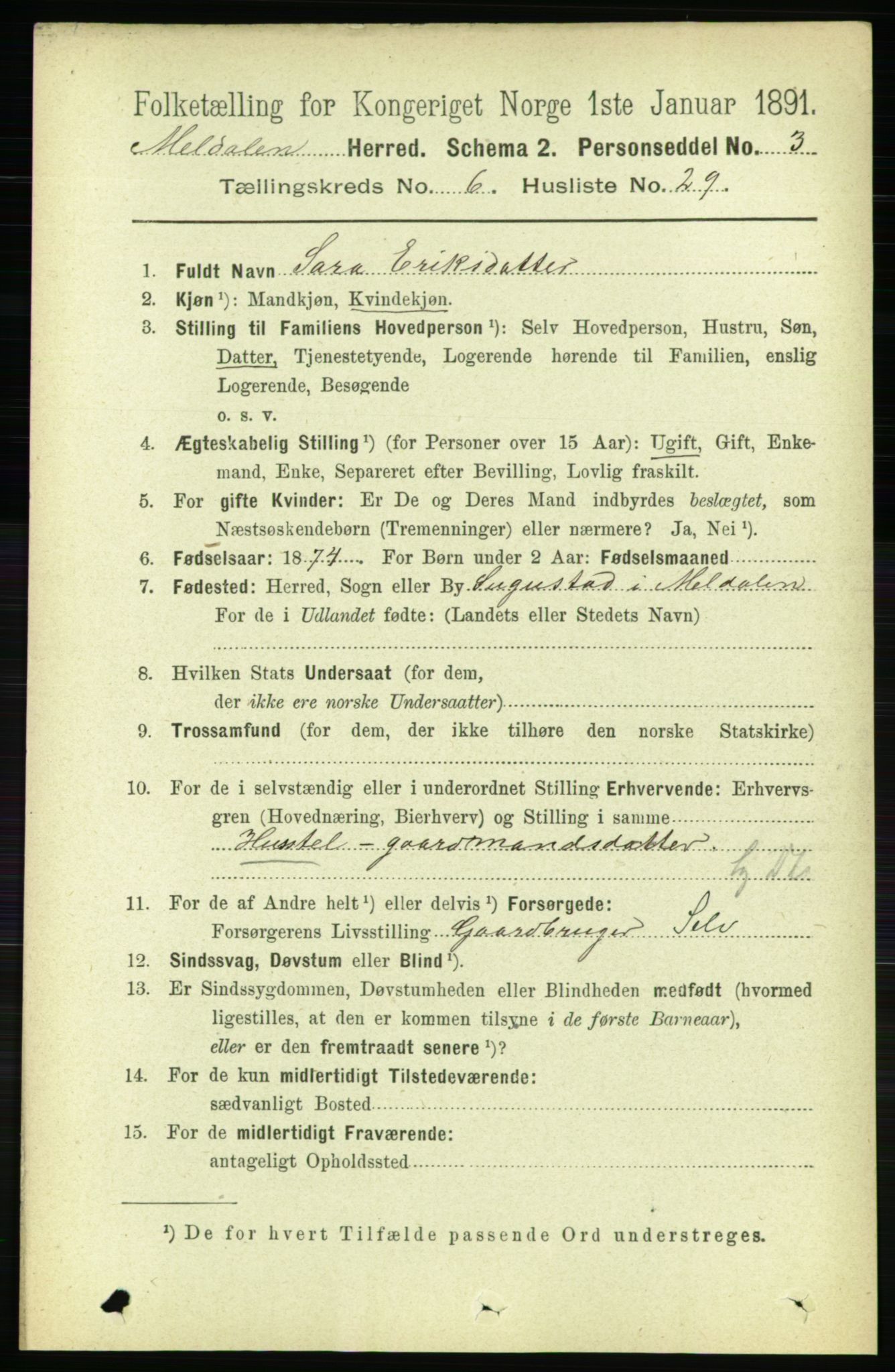 RA, 1891 census for 1636 Meldal, 1891, p. 3044