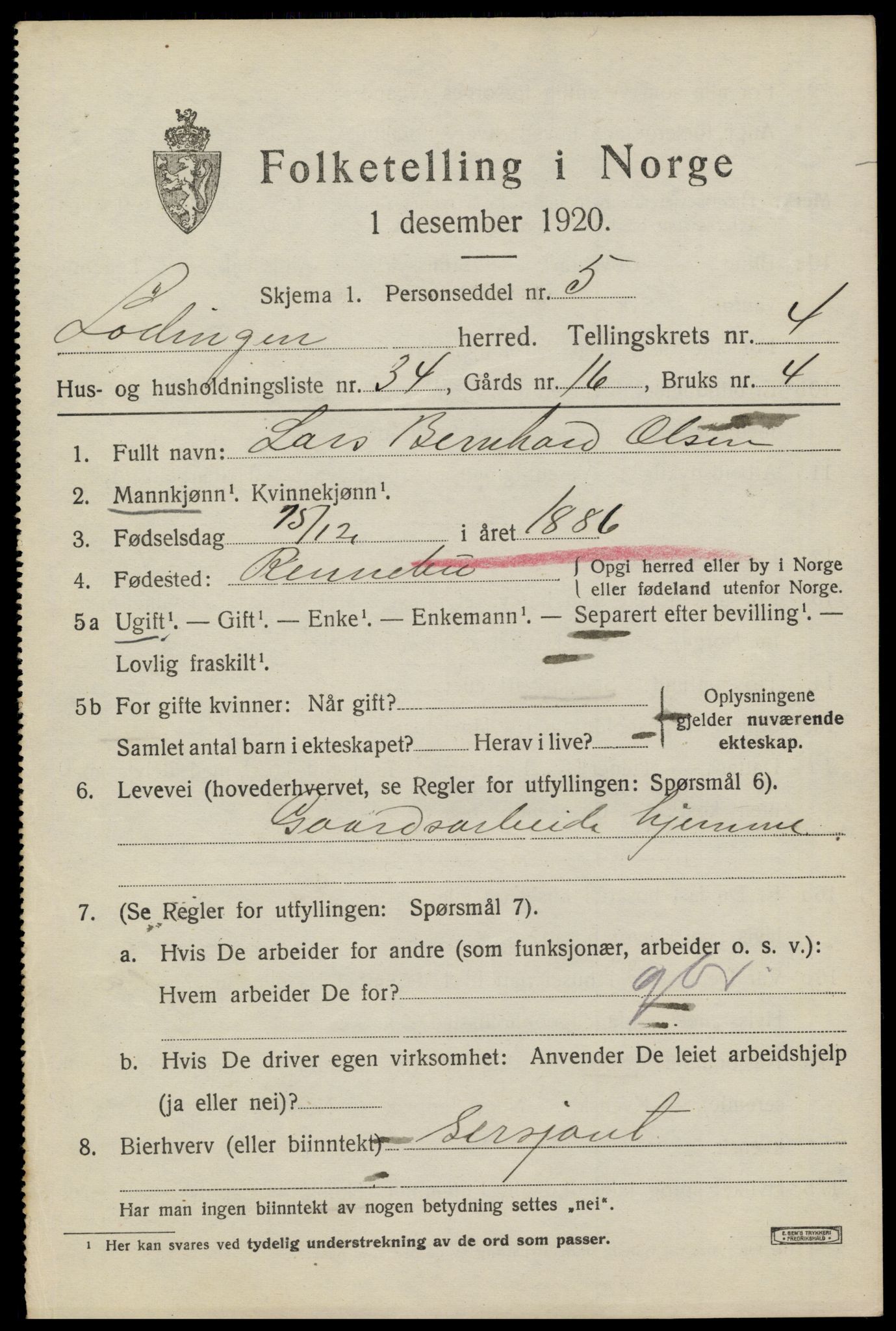 SAT, 1920 census for Lødingen, 1920, p. 3089