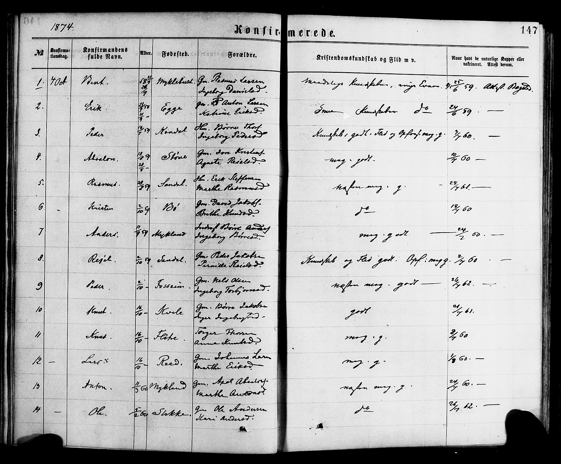 Gloppen sokneprestembete, AV/SAB-A-80101/H/Haa/Haac/L0001: Parish register (official) no. C 1, 1871-1886, p. 147