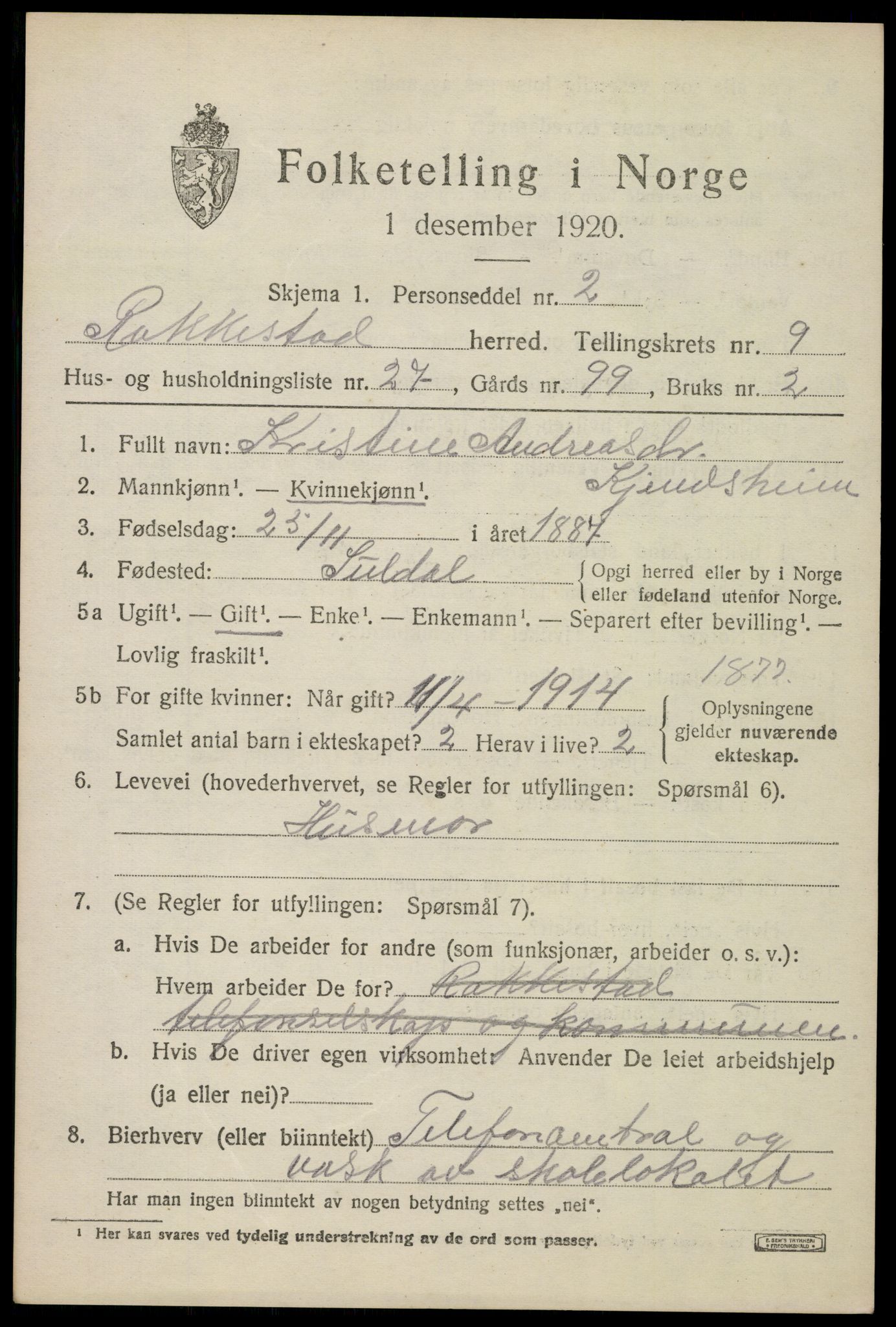 SAO, 1920 census for Rakkestad, 1920, p. 8501