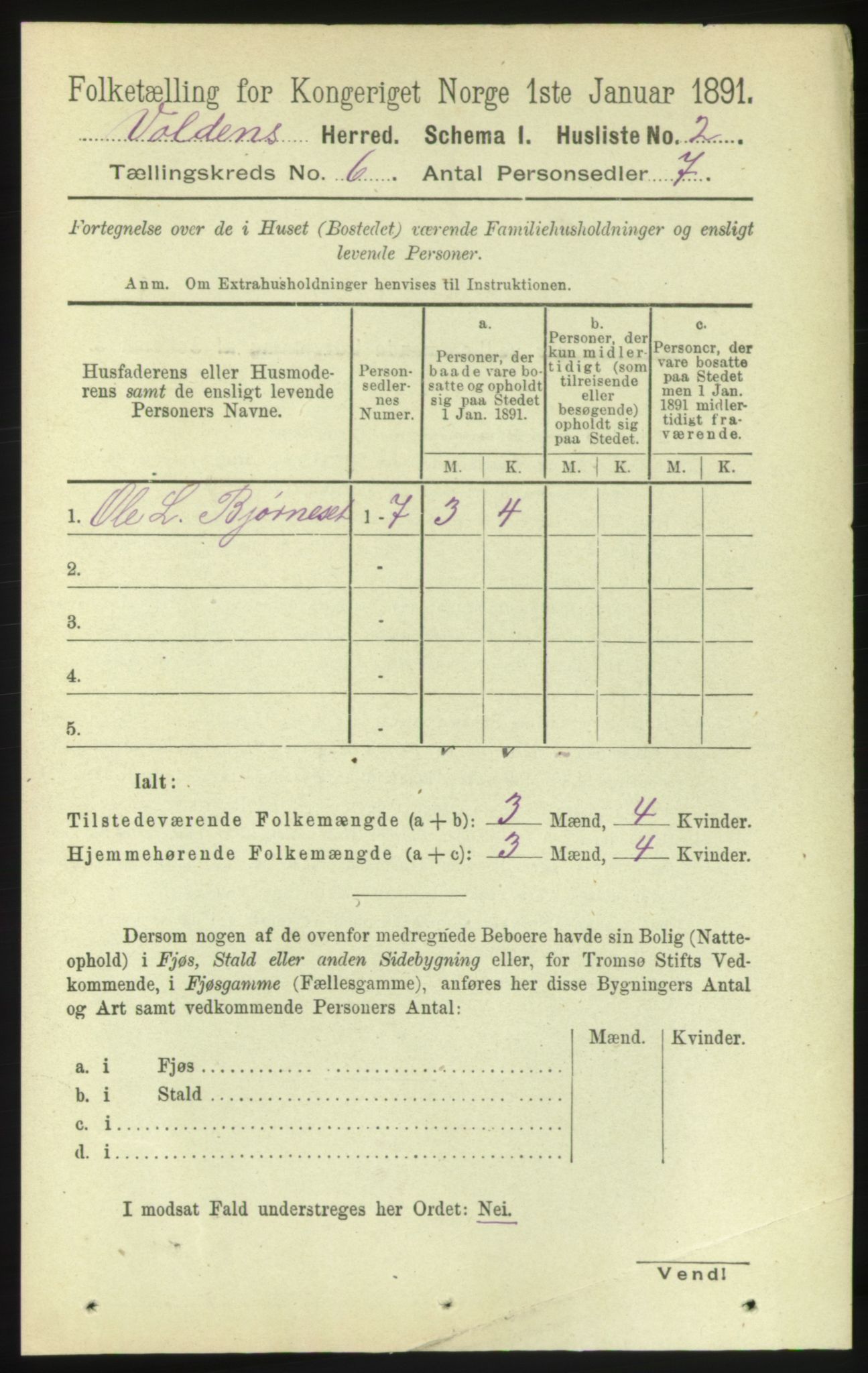 RA, 1891 census for 1519 Volda, 1891, p. 2793