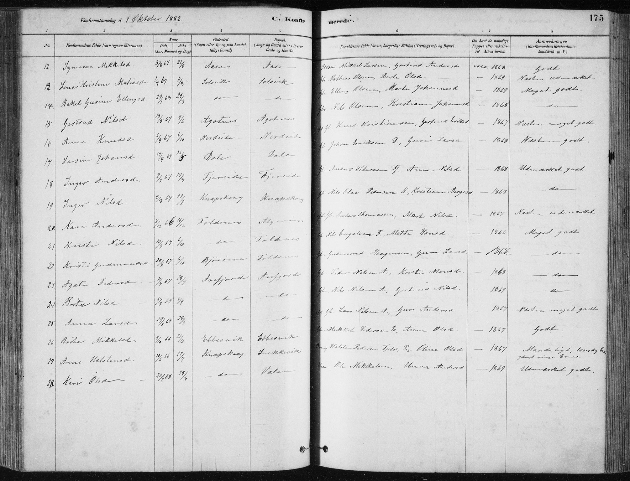 Fjell sokneprestembete, SAB/A-75301/H/Haa: Parish register (official) no. A  8, 1878-1898, p. 175