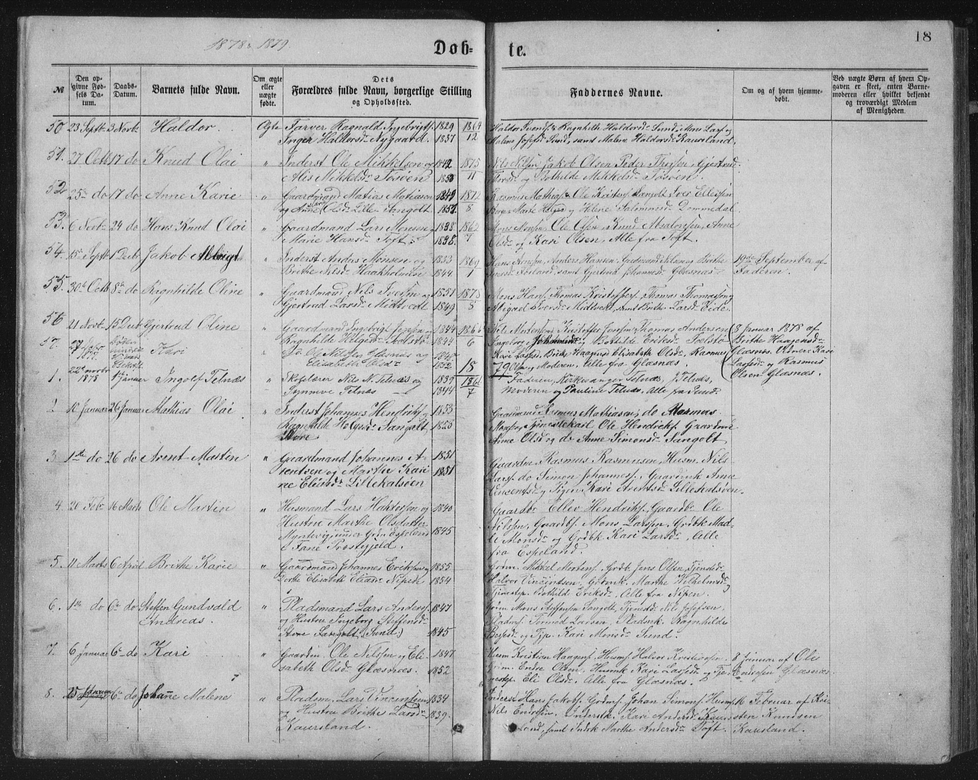 Sund sokneprestembete, SAB/A-99930: Parish register (copy) no. B 2, 1874-1881, p. 18