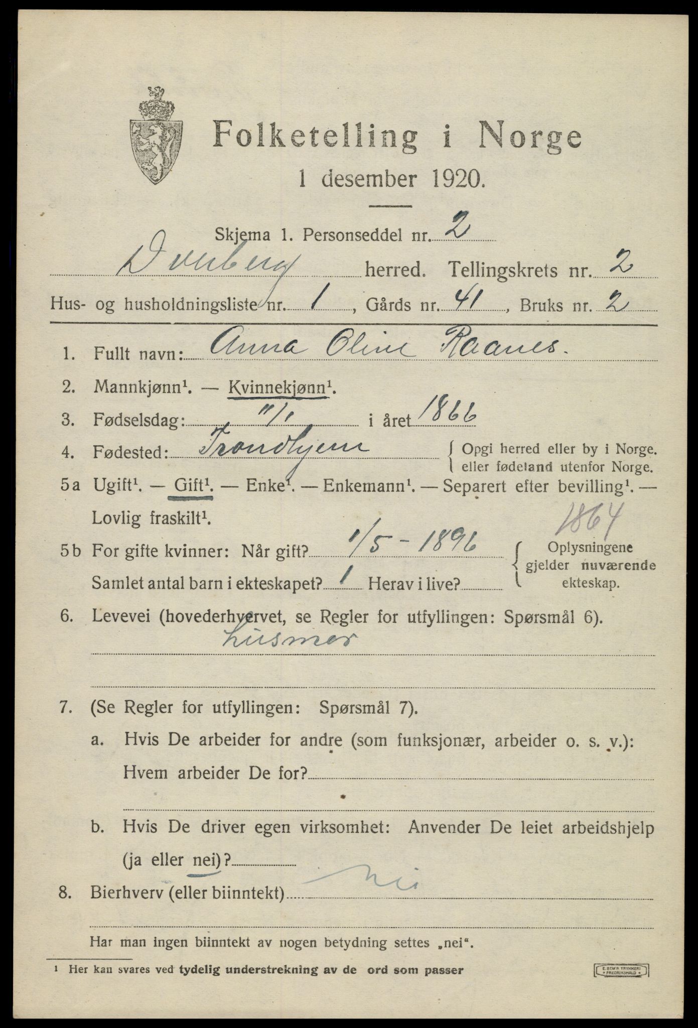 SAT, 1920 census for Dverberg, 1920, p. 2694