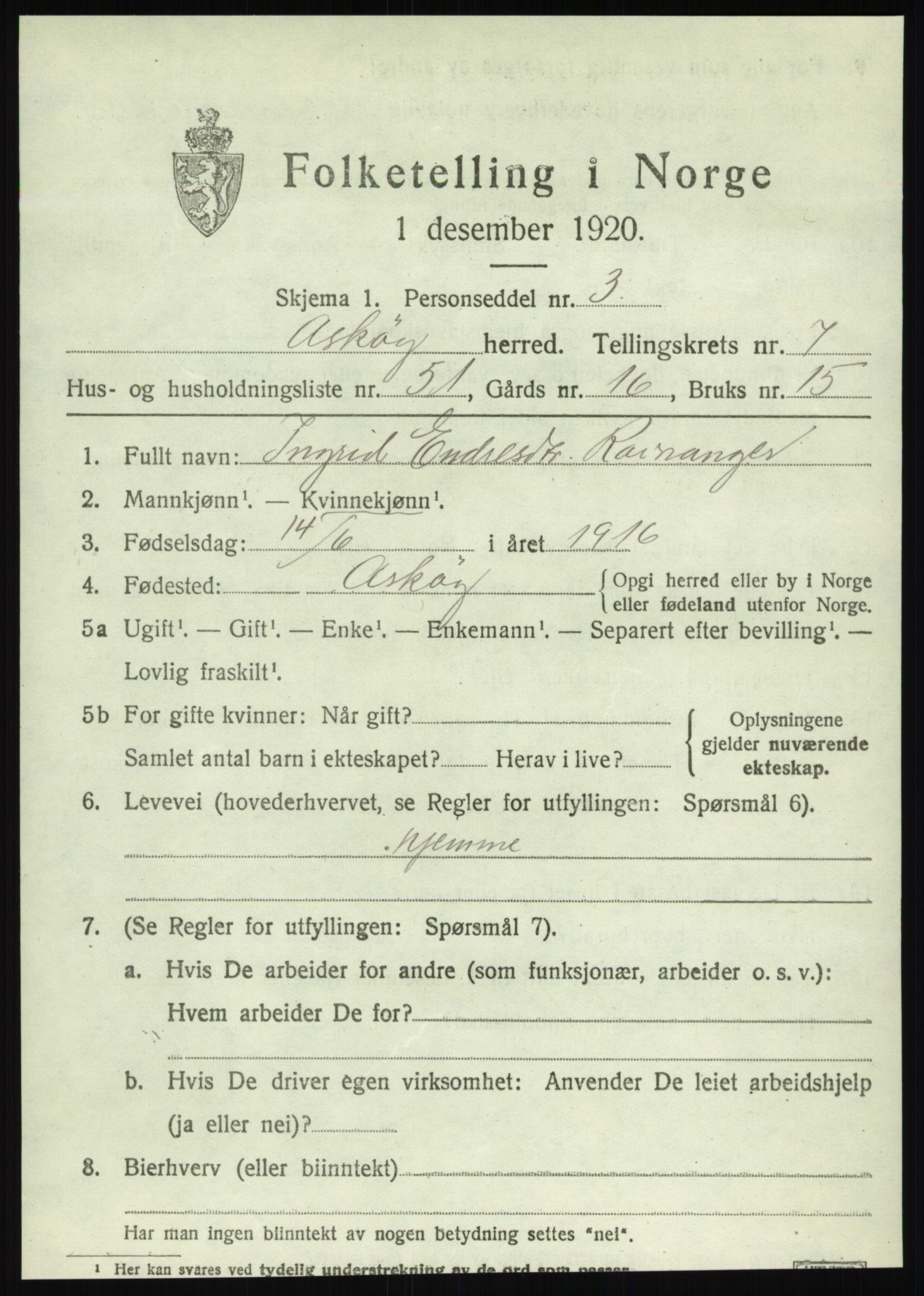 SAB, 1920 census for Askøy, 1920, p. 11464