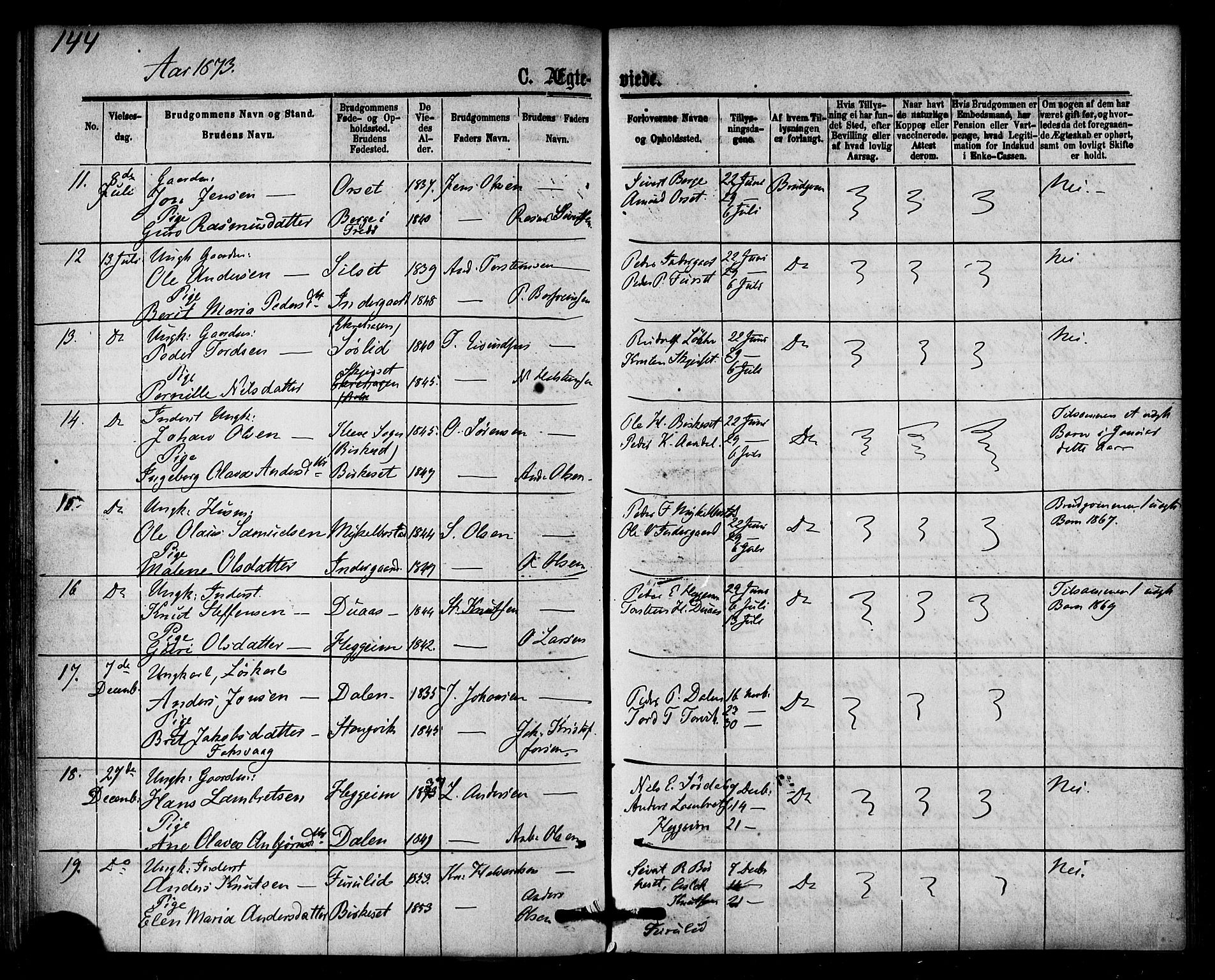 Ministerialprotokoller, klokkerbøker og fødselsregistre - Møre og Romsdal, AV/SAT-A-1454/584/L0966: Parish register (official) no. 584A06, 1869-1878, p. 144