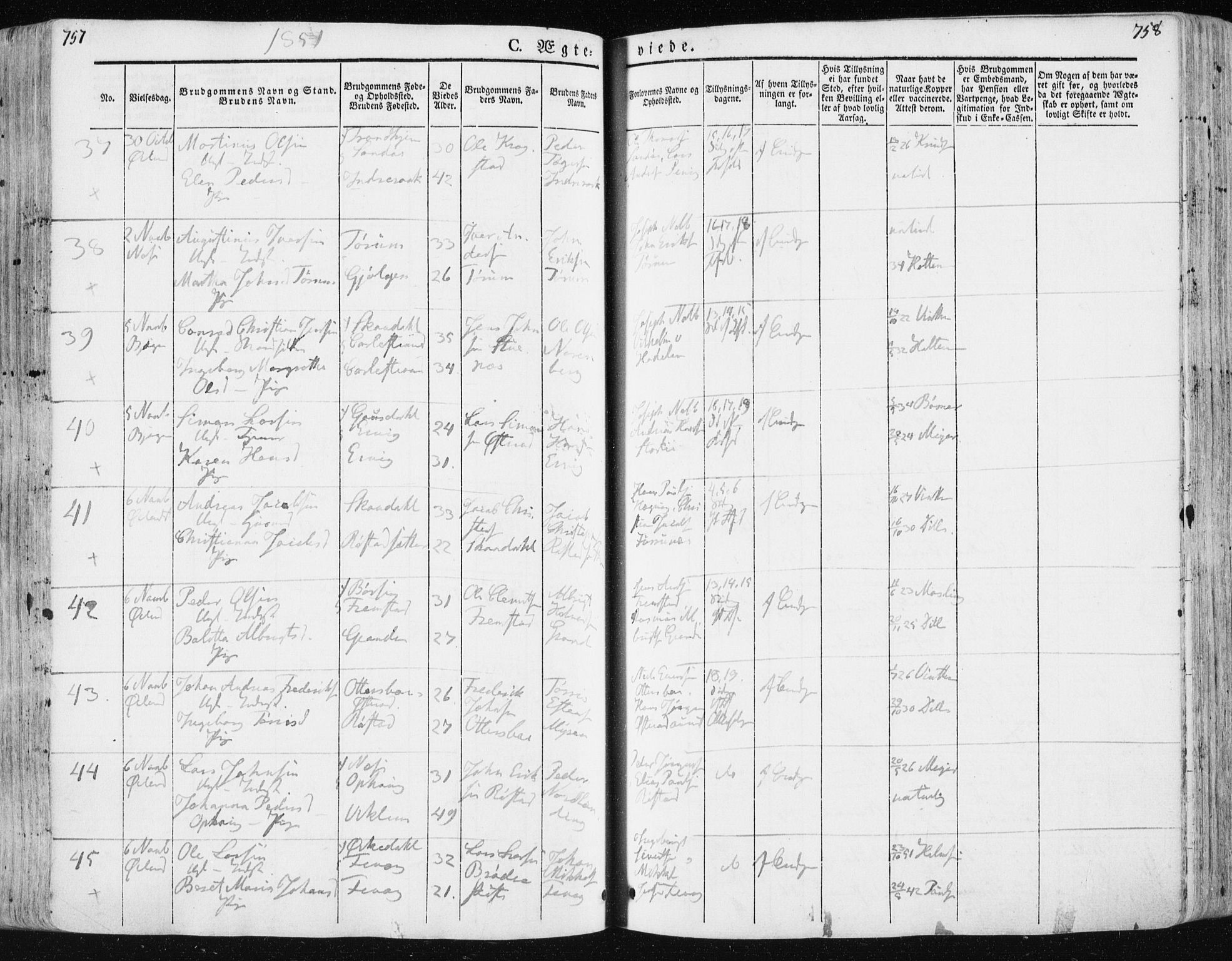 Ministerialprotokoller, klokkerbøker og fødselsregistre - Sør-Trøndelag, AV/SAT-A-1456/659/L0736: Parish register (official) no. 659A06, 1842-1856, p. 757-758