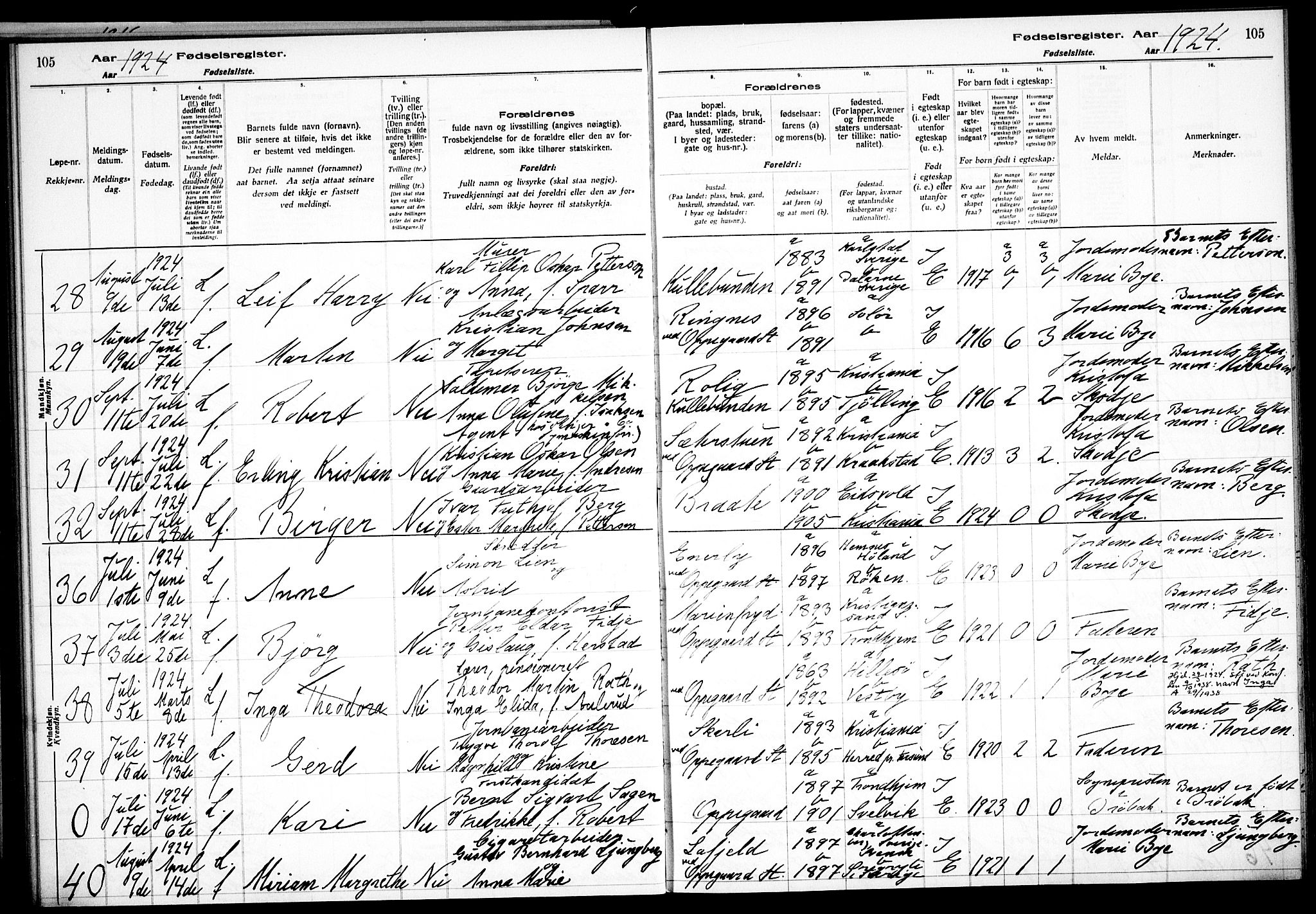 Nesodden prestekontor Kirkebøker, AV/SAO-A-10013/J/Jb/L0001: Birth register no. II 1, 1916-1933, p. 105