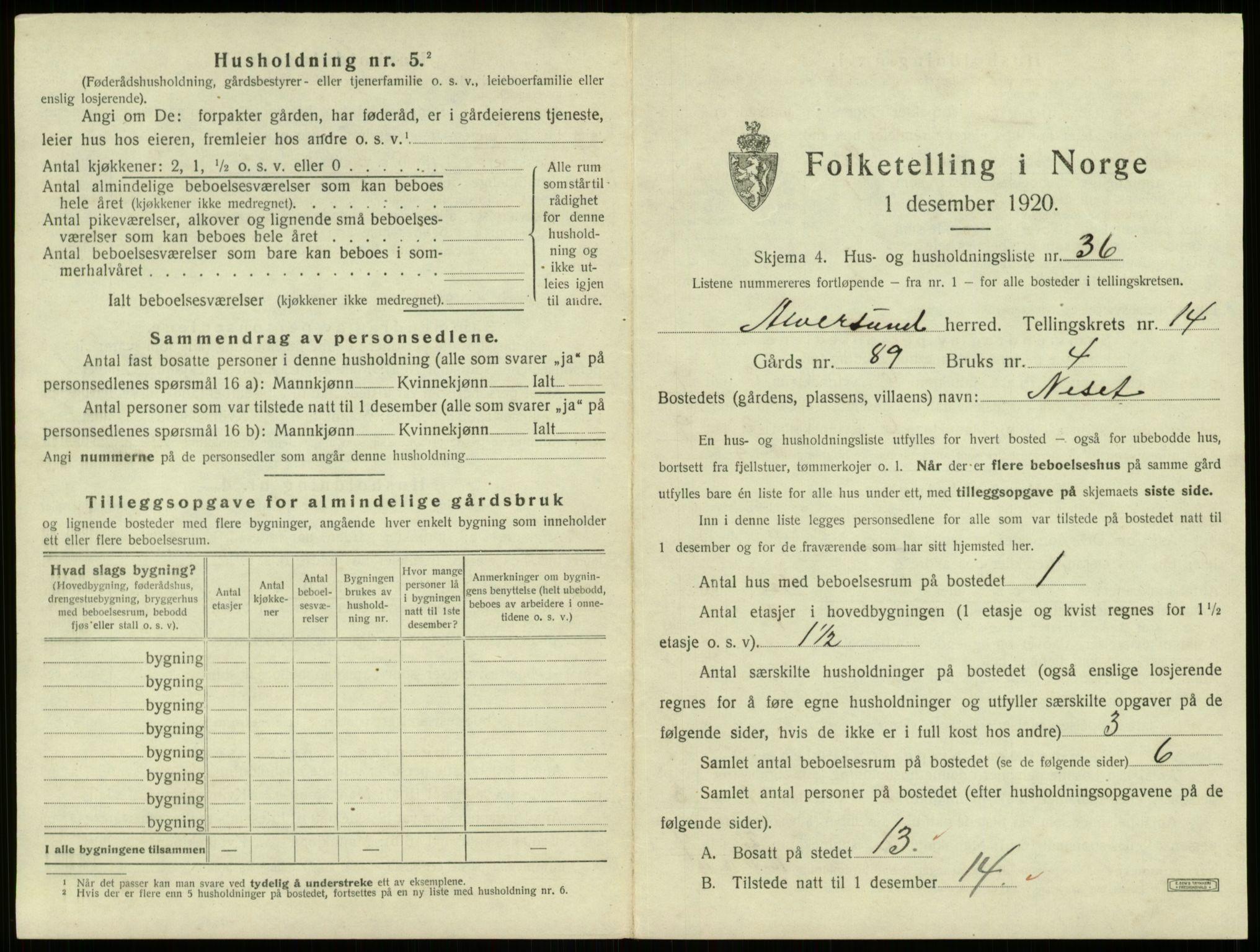 SAB, 1920 census for Alversund, 1920, p. 1095