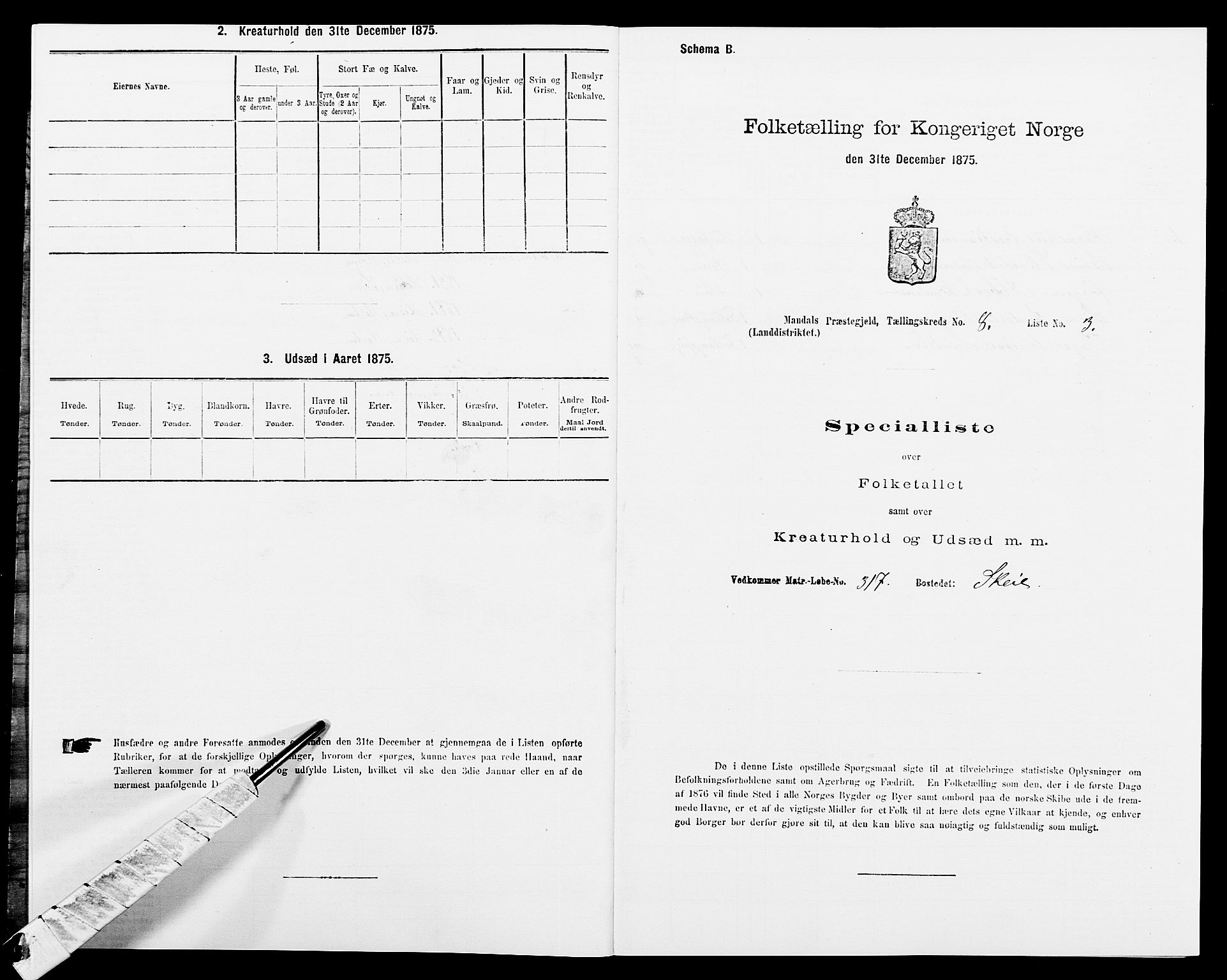 SAK, 1875 census for 1019L Mandal/Halse og Harkmark, 1875, p. 1128