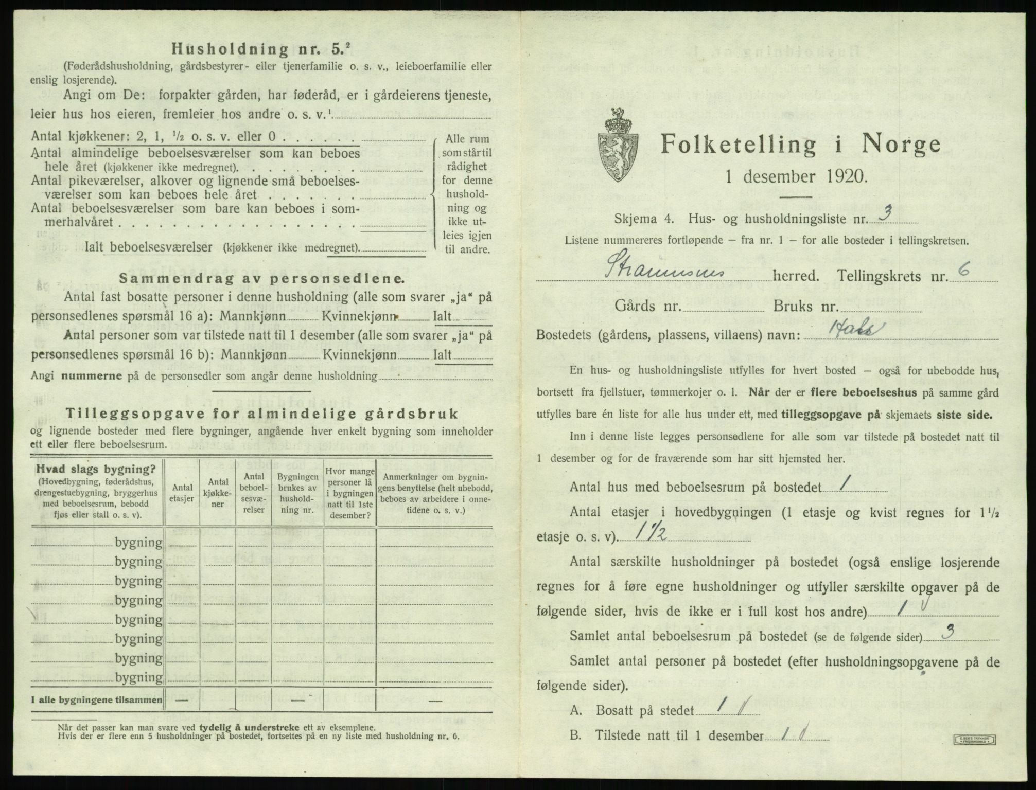 SAT, 1920 census for Straumsnes, 1920, p. 379